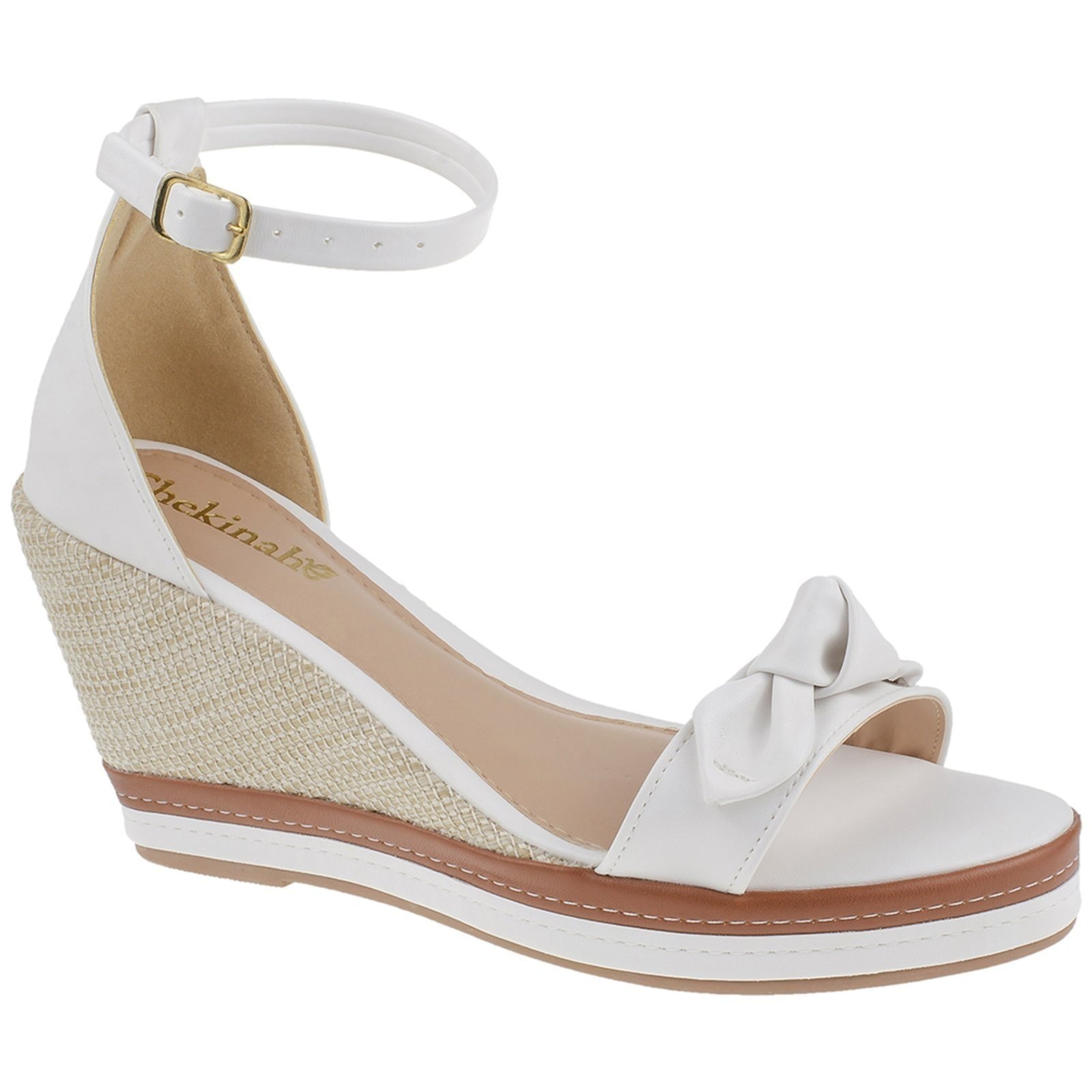 Imagem principal Sandalia Feminina Salto Alto Shekianh com Laço Nó Anabela Confort Super Delicada e Confortável Shekinah branco