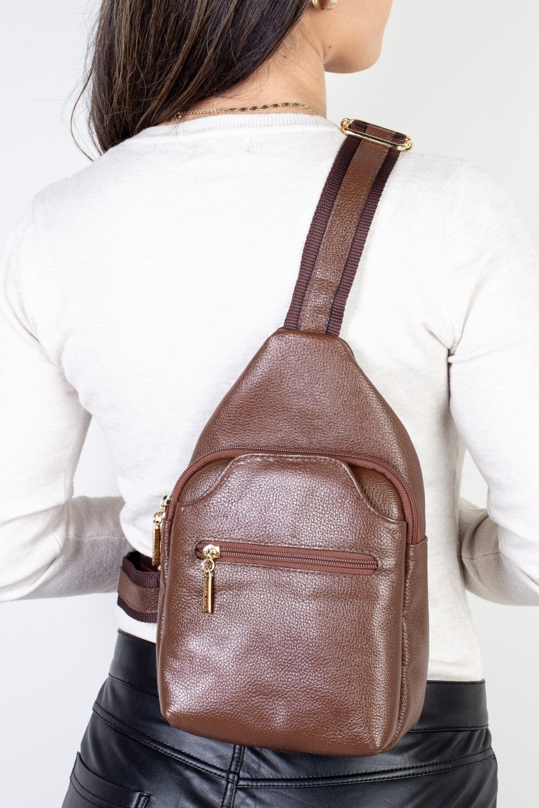 Imagem principal Mini Mochila Andrea Vinci Feminina Transversal De Couro Liso Jenny - Whisky Andrea Vinci vermelho