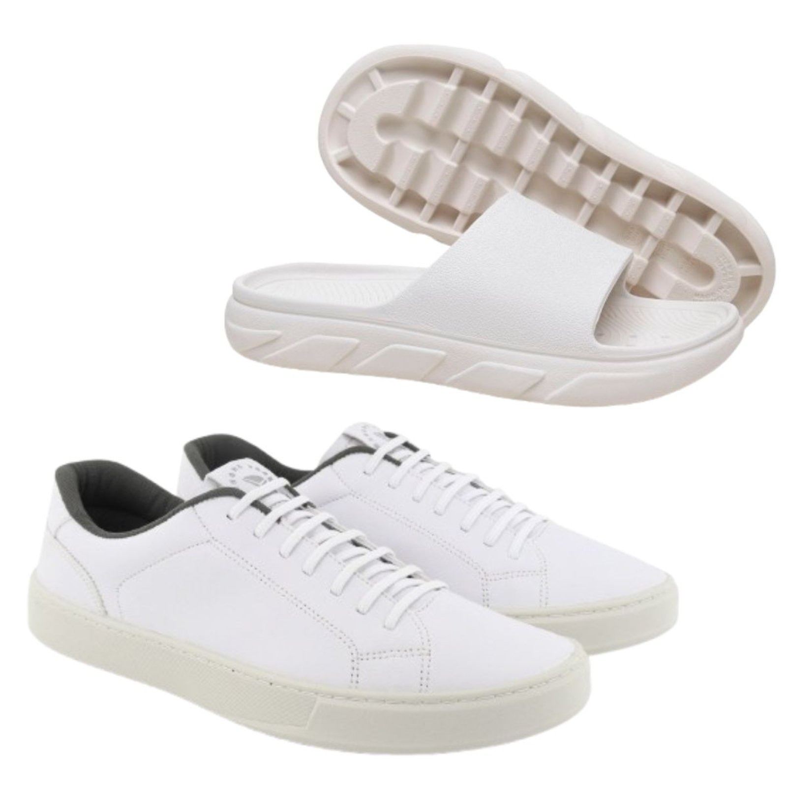 Imagem principal Kit Sapatenis Masculino Anna Andrade Tênis Sapato Elástico e Chinelo Slide Conforto Anna Andrade branco