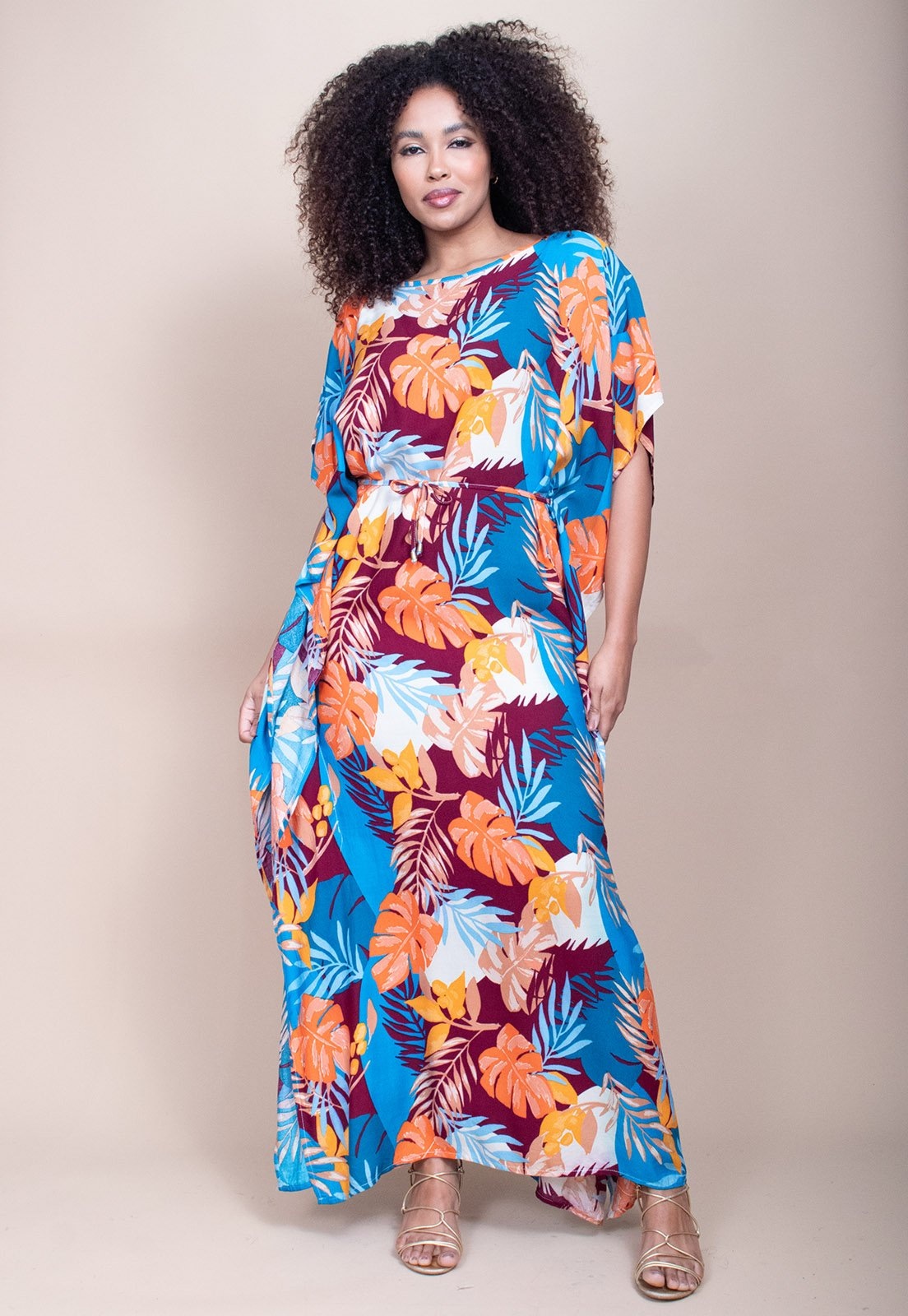 Imagem principal Vestido Longo Cabanafree Viscose Estampa Aurora Profunda Cabanafree azul/estampado/laranja