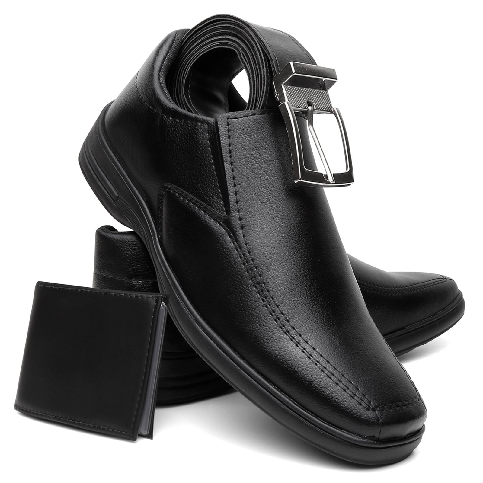 Imagem principal Kit Sapato Masculino Social Veritimo Mocassim Slip On Conforto Cinto e Carteira Veritimo preto