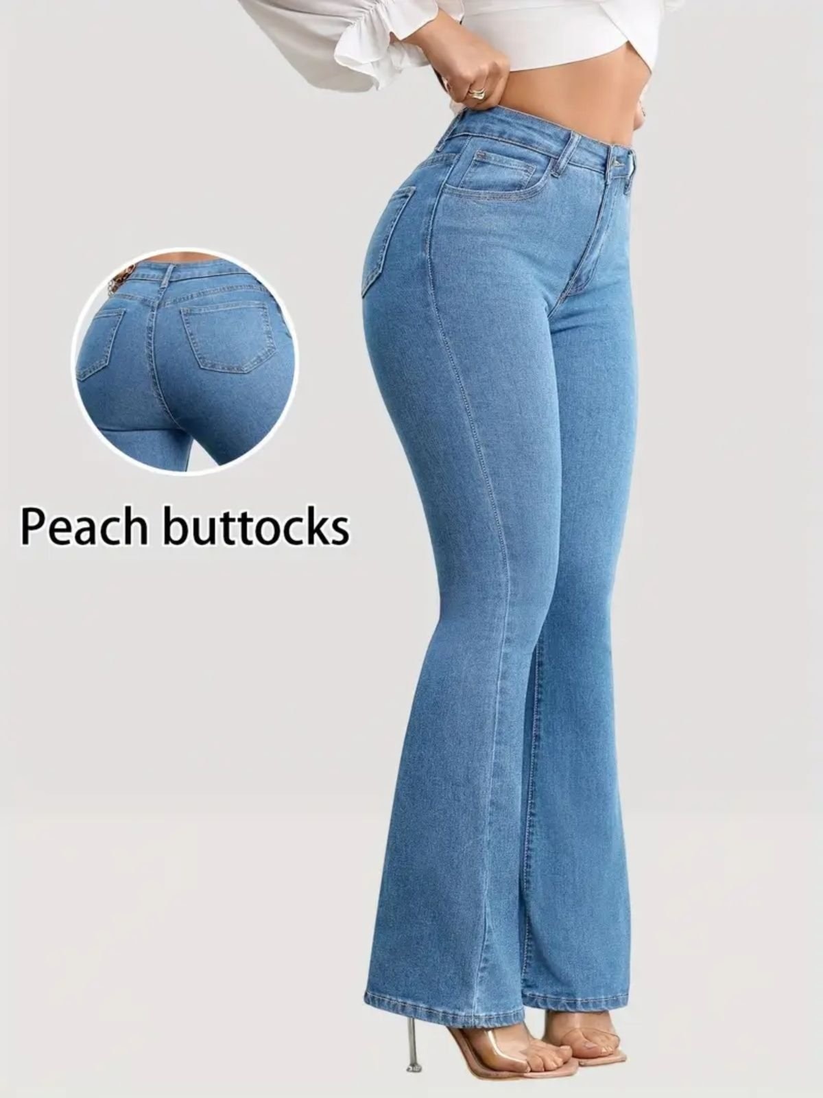 Imagem principal Calça Flare Jeans Feminina Kovali Premium Estilo Gringa Com Elastano Cintura Alta Levanta Bumbum Claro KOVALI FASHION STORE azul/jeans azul