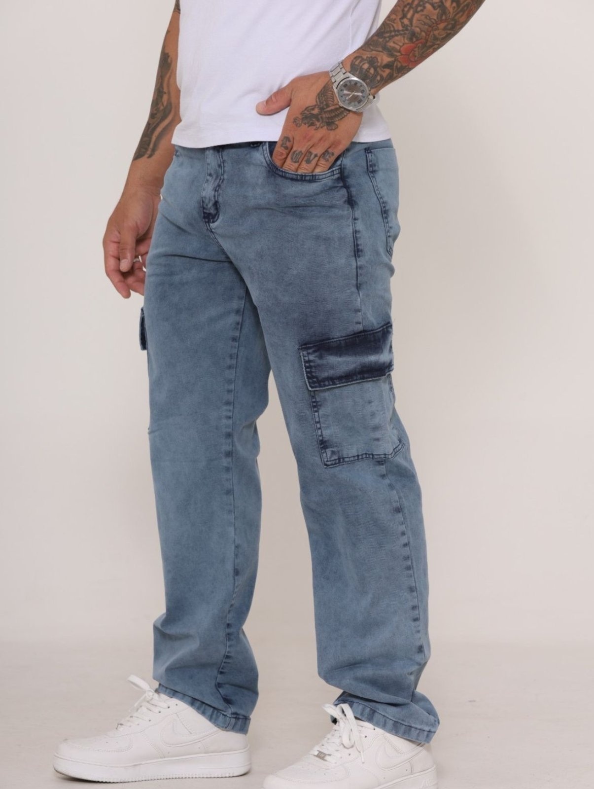 Imagem principal Calça Cargo Masculina Loka Manchada Jeans Loka azul/jeans