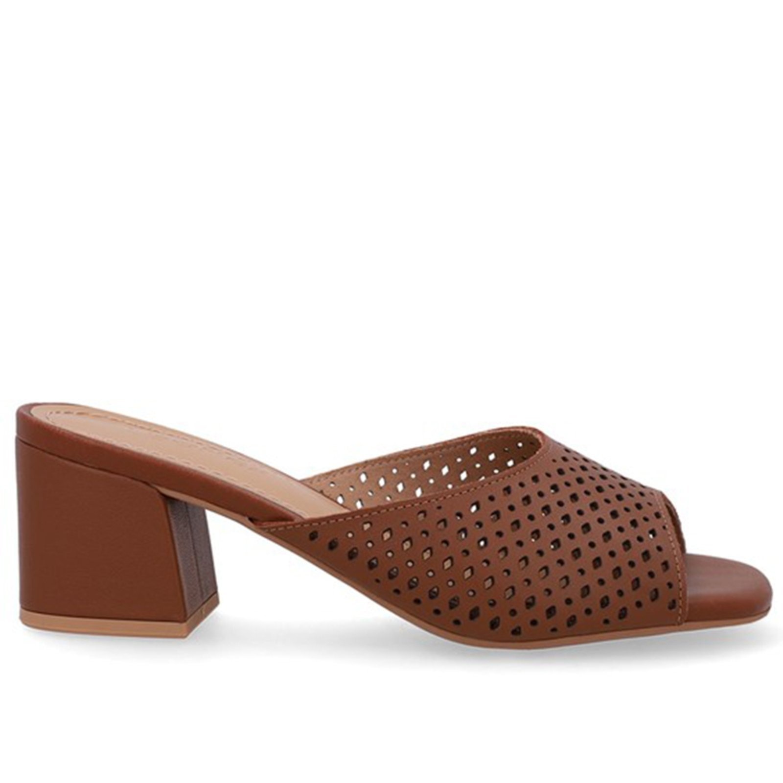 Imagem principal Tamanco Salto Bloco Couro Detalhe Laser Usaflex Canela - 003 Usaflex marrom