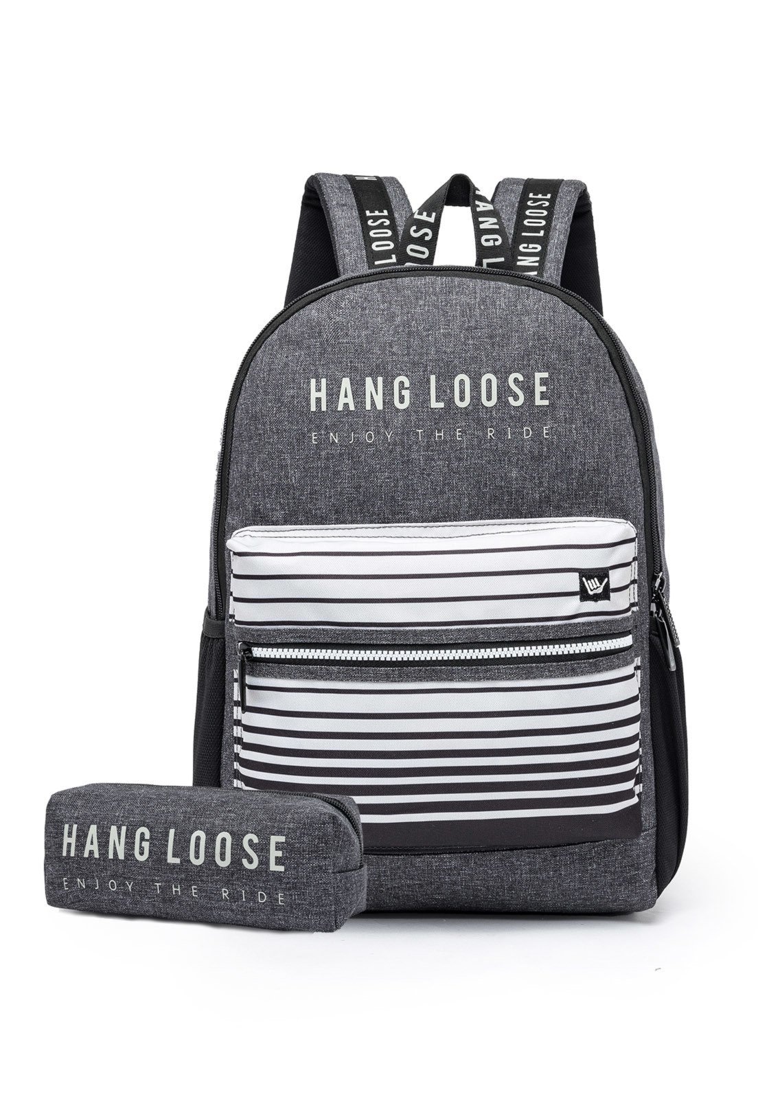 Imagem principal Mochila Unissex Escolar Trabalho Casual Hang Loose + Estojo Hang Loose preto