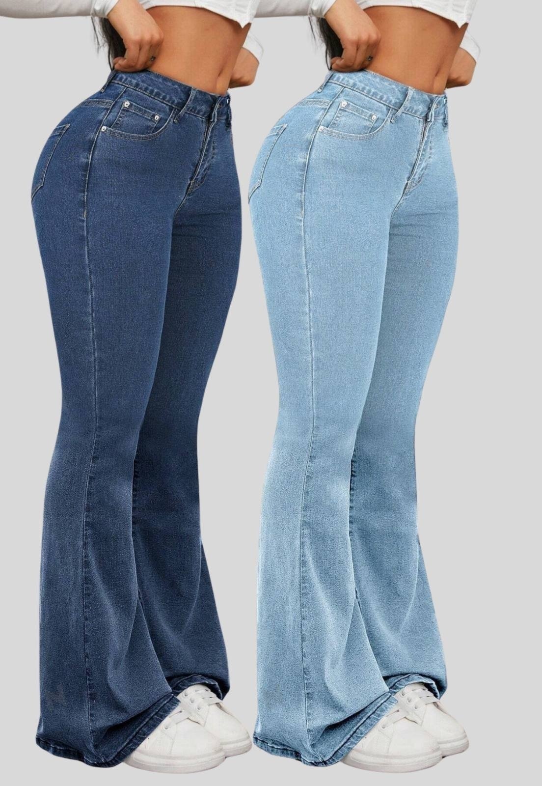 Imagem principal Kit 2 Calças Jeans Flare Feminina Lavagem Escura e Lavagem Clara Cintura Alta e Modelagem Perfeita TEX JEANS azul