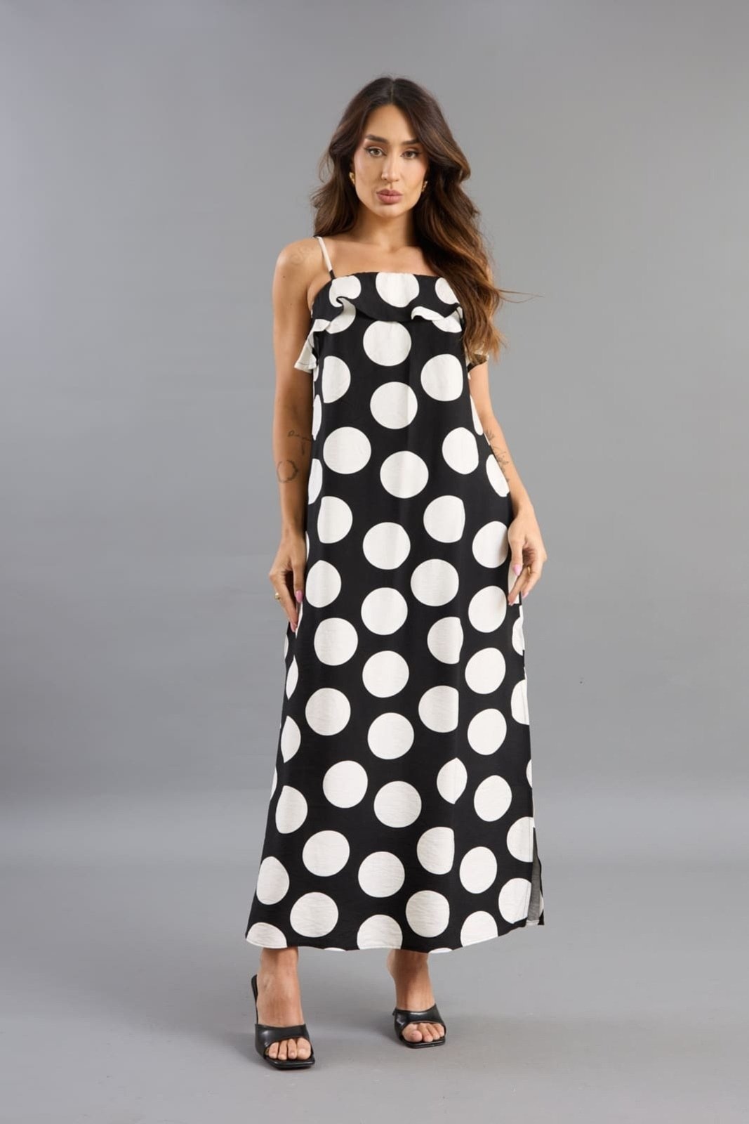 Imagem principal Vestido Poá Em Viscose Feminino Com Alça Lemier Collection LEMIER preto