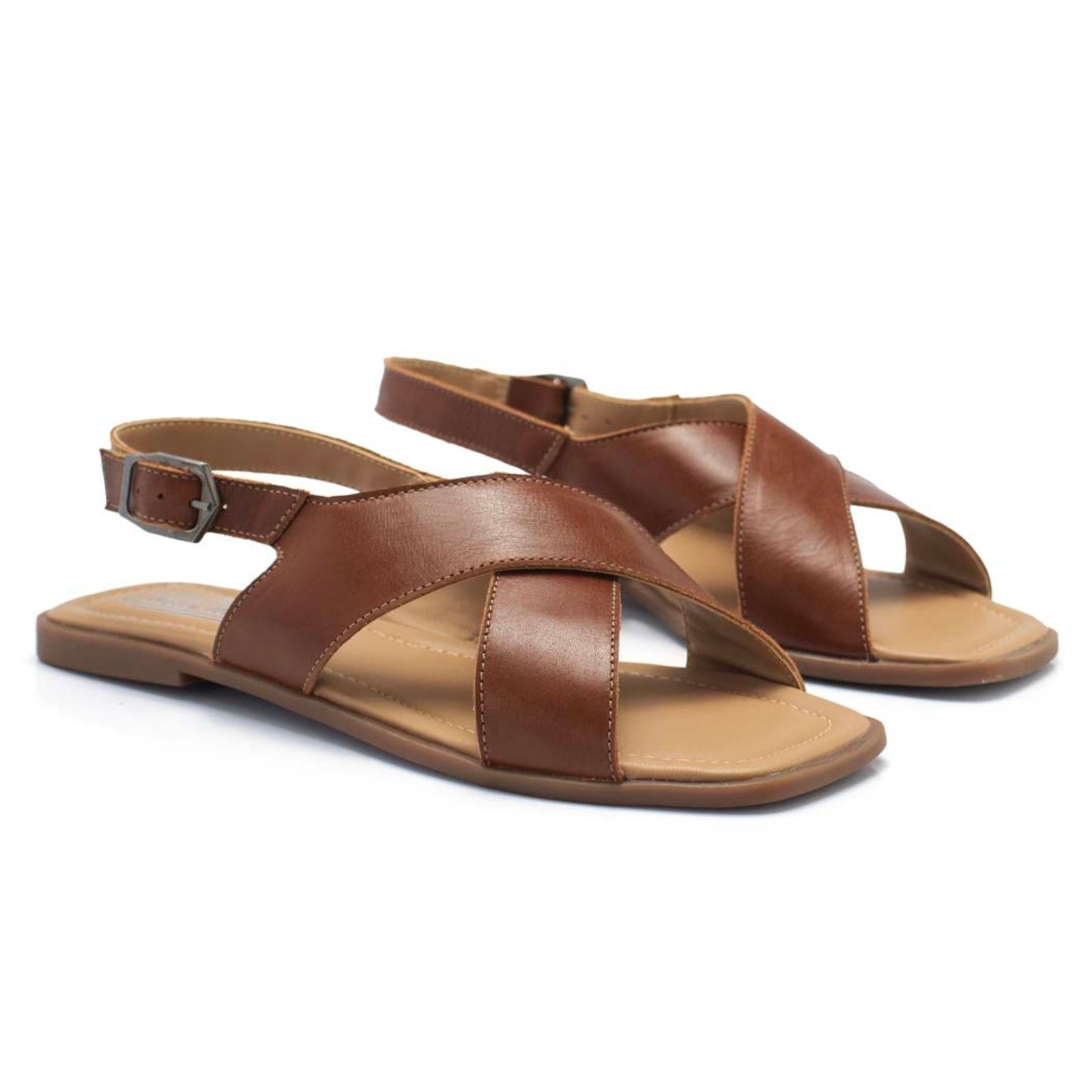 Imagem principal Sandália Bella Nina Rasteira Feminina Couro Ajustável Conforto Leveza Dia A Dia Casual Moderno Passeio Faculdade Versátil Caramelo Bella Nina preto