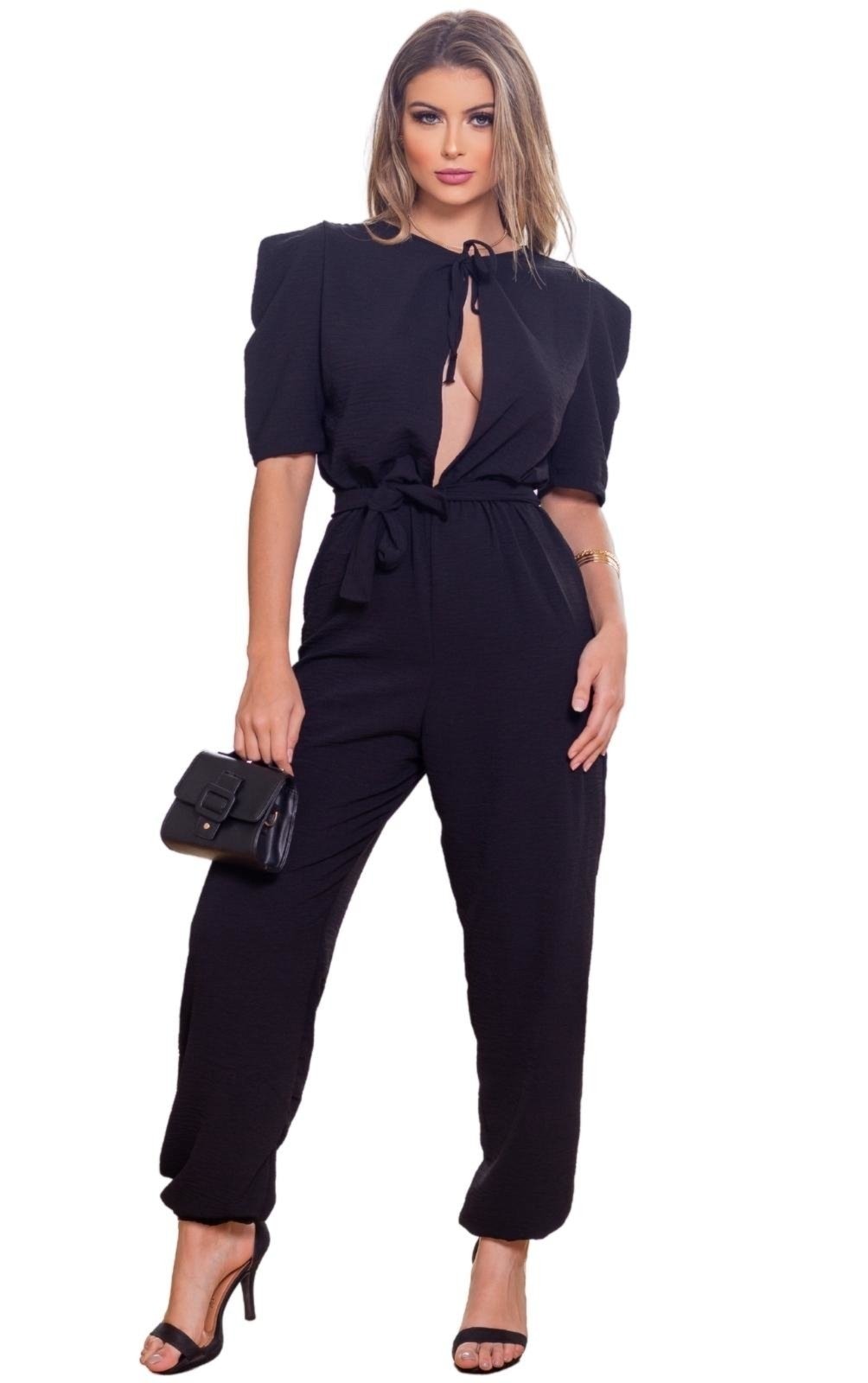 Imagem principal Macacão Multiformas Amarraçao Princesa Crepe duna Cia do Vestido preto