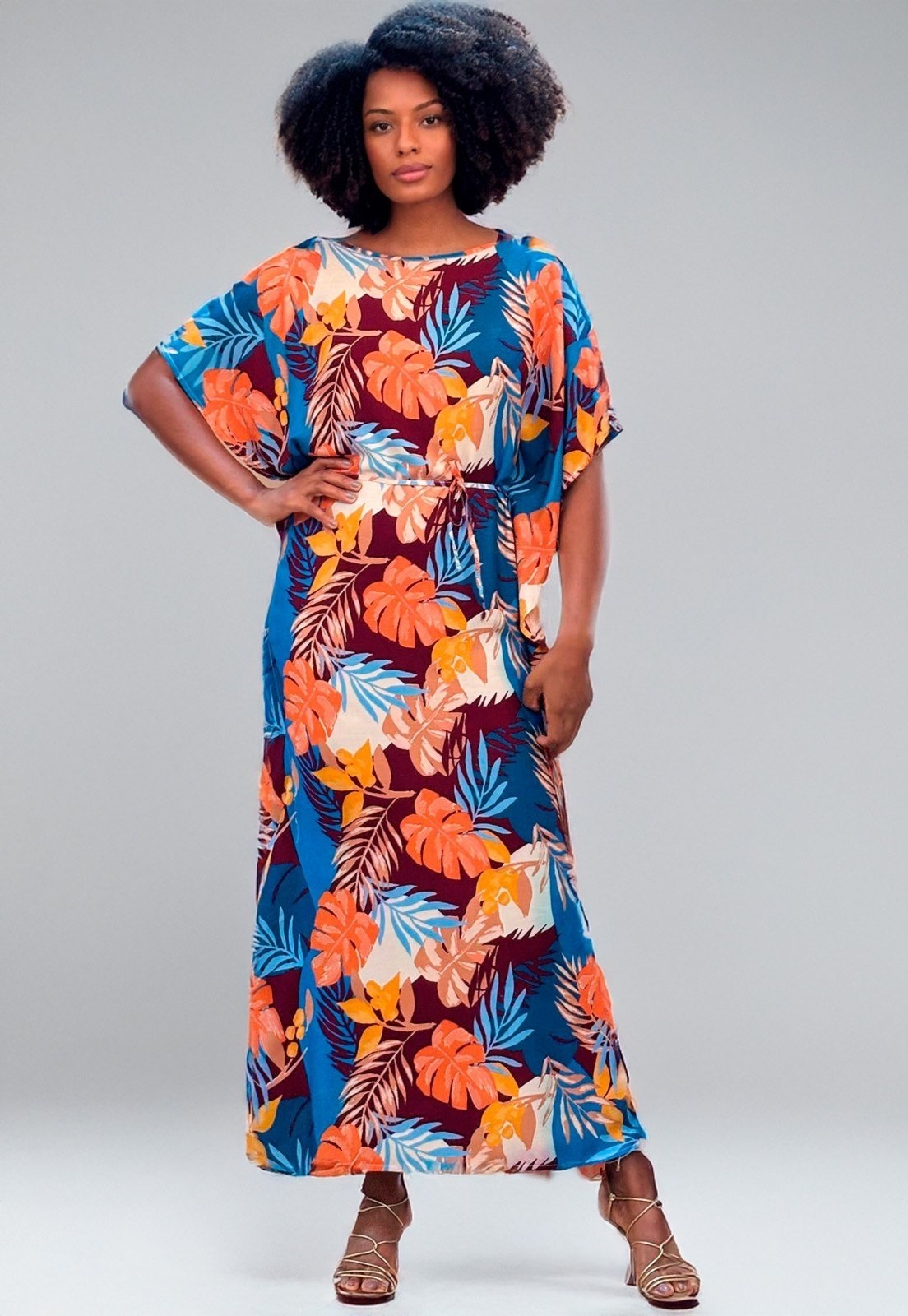 Imagem principal Vestido Amazonia Vital Kaftan Viscose Longo Estampa Aurora Profunda Amazonia Vital azul/estampado/laranja