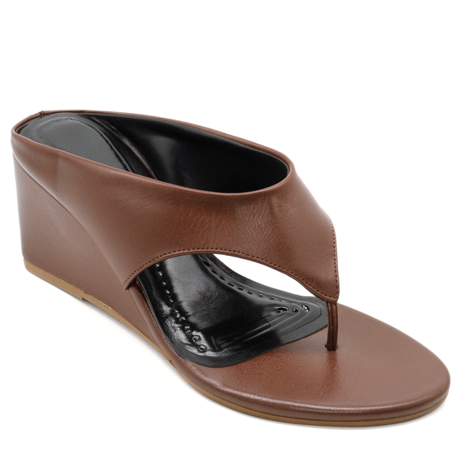 Imagem principal Tamanco de Dedo Salto Médio Asa Delta Sandália Anabela Elegante Cacau 350 Flor da Pele marrom