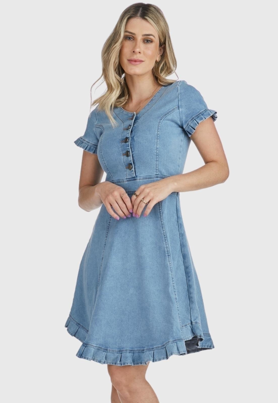 Imagem principal Vestido HNO Jeans Midi Manga Curta Babados na Barra e Manga HNO Jeans azul