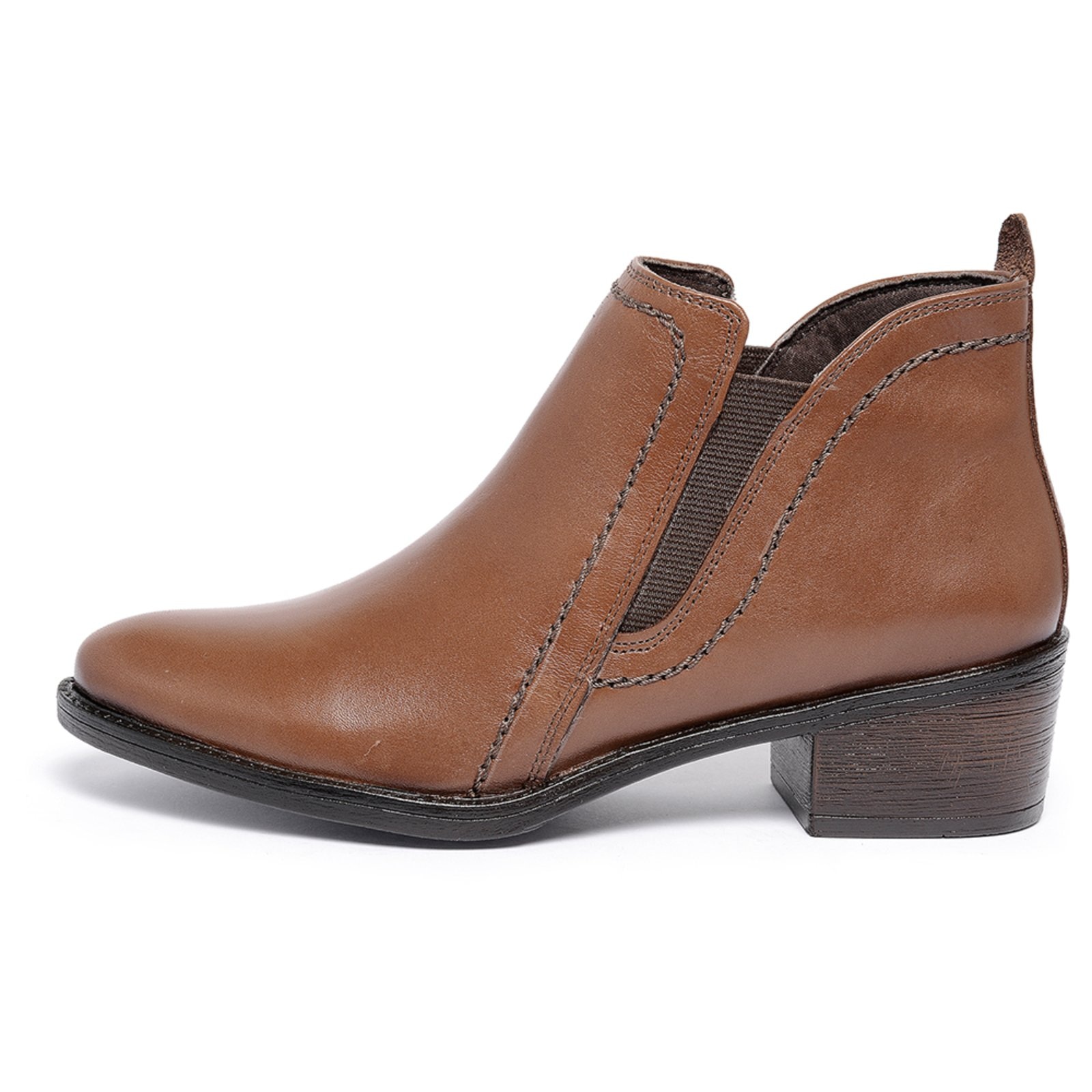 Imagem principal Bota Cano Curto Feminina Ferrile em Couro Salto Bloco Elástico Café Ferrile marrom