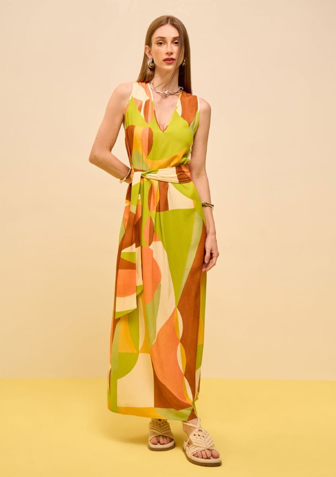 Imagem principal Vestido Zinco Solto Decote V Sem Manga Longo Zinco verde