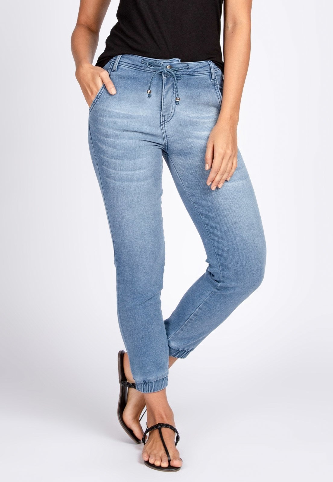 Imagem principal Calça Jogger Jeans Bloom Moletom Elástico Barra Claro Bloom azul