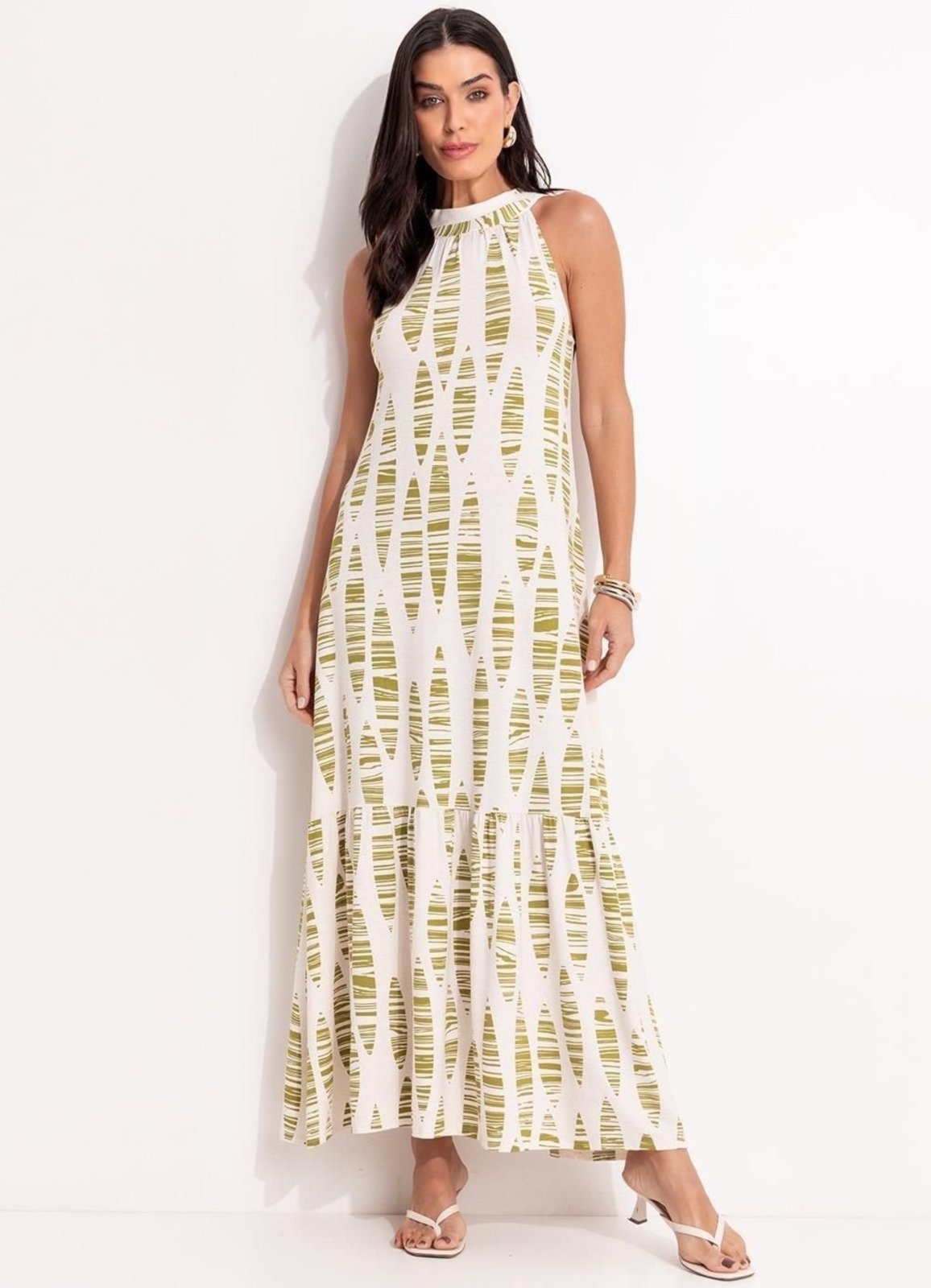 Imagem principal Vestido Em Malha De Viscose Folhas Listradas Quintess verde