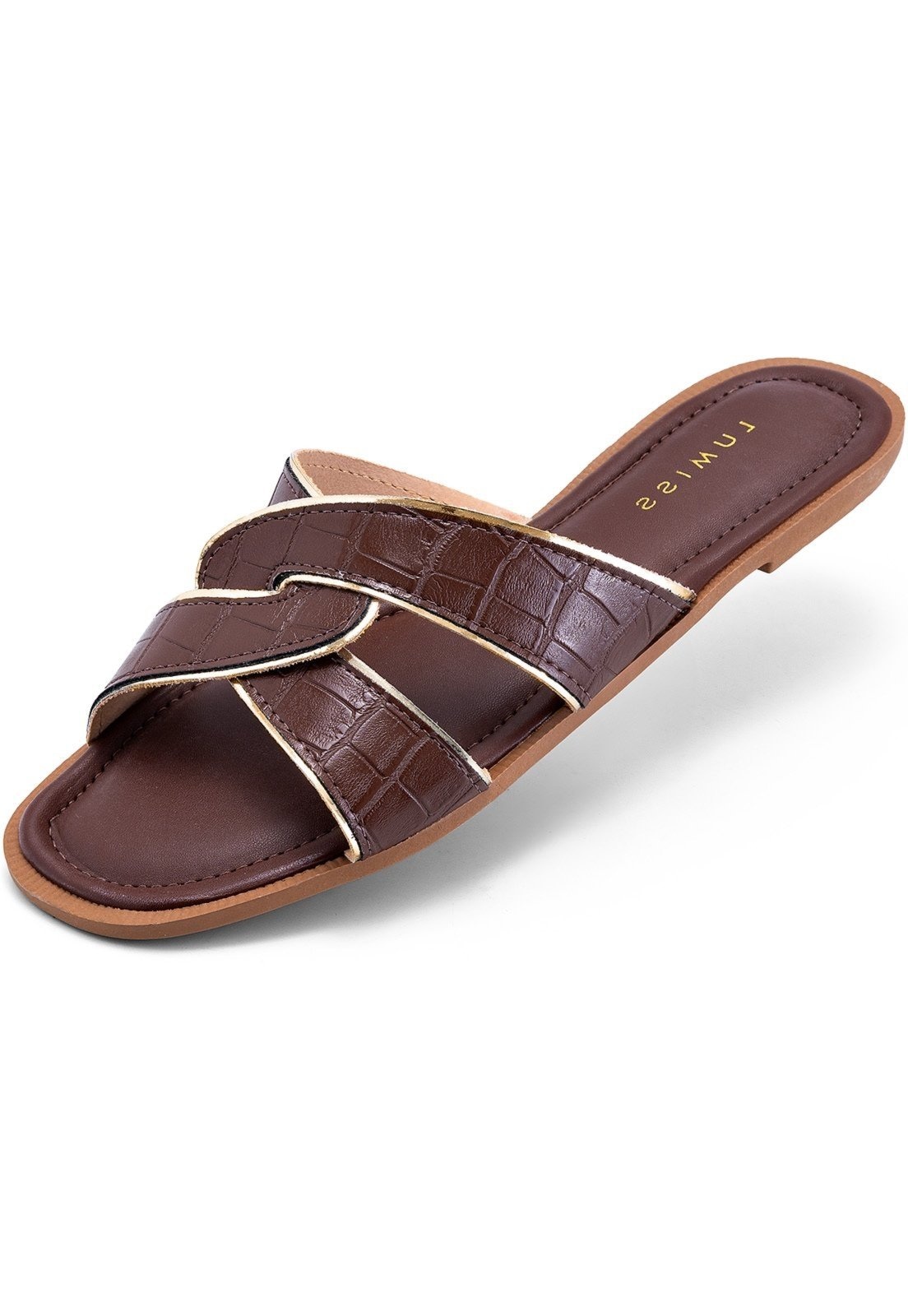 Imagem principal Sandália Rasteira Feminina Lumiss Croco Trançada Confortável LUMISS marrom