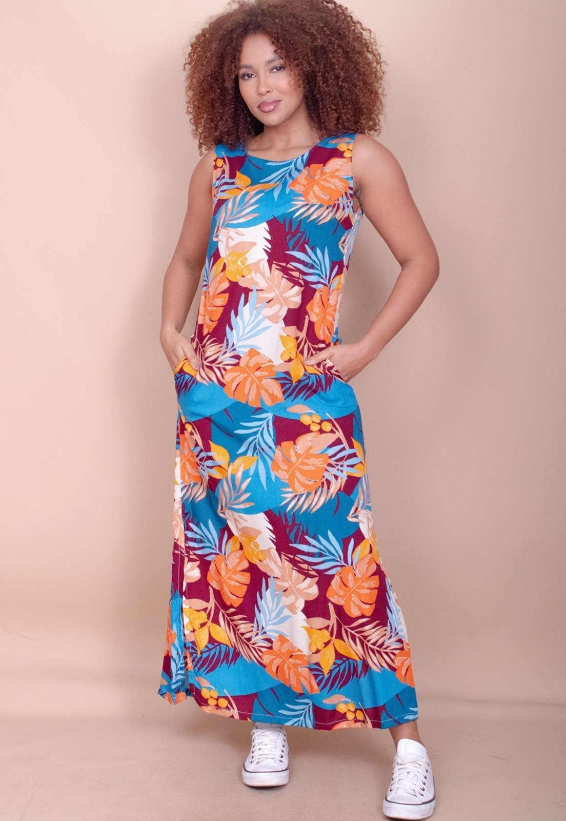 Imagem principal Vestido Longo Cabanafree Plano com Bolso Estampa Aurora Profunda Cabanafree amarelo/azul/bordô/estampado/laranja/off-white