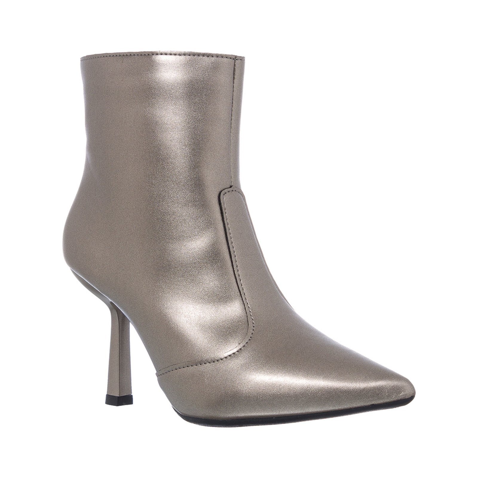 Imagem principal Bota Feminina Cano Curto Bico Fino Salto Alto Com Zíper Leve Velho Stessy Shoes prata/prata velho