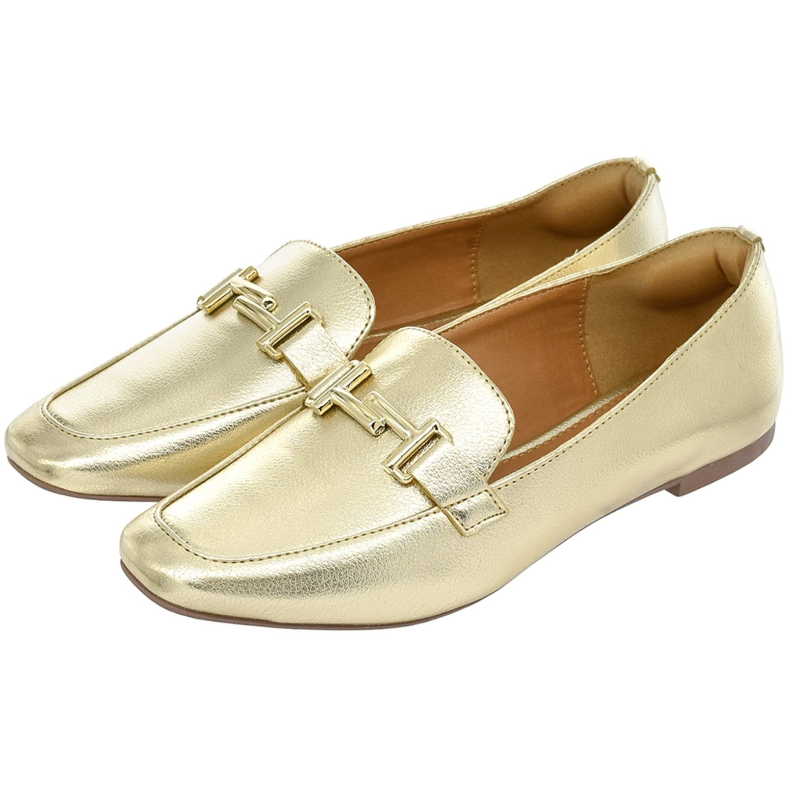 Imagem principal Sapato Feminino Mocassim Donatella Shoes Bico Quadrado Confort Ouro light Donatella Shoes dourado