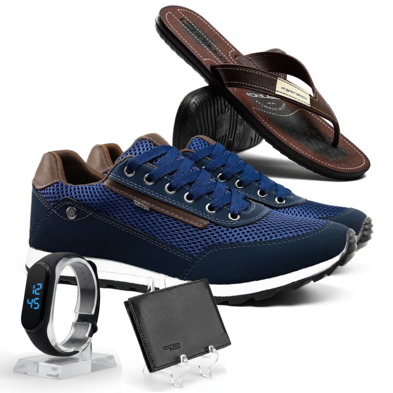 Imagem principal Kit Tênis Masculino Casual Jogging + Chinelo Danper + Carteira + Relógio Digital Sapatofran preto