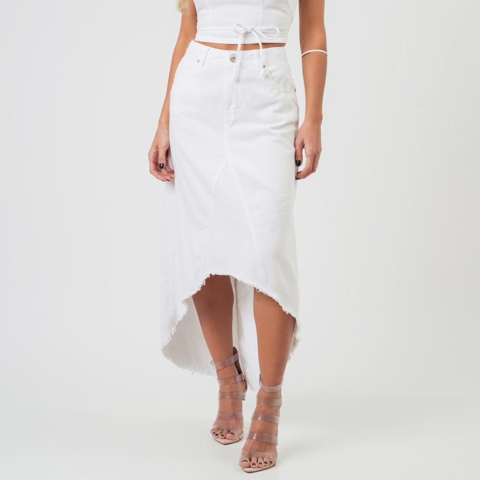 Imagem principal Saia Jeans Color Barra Assimetrica Desfiada Branca Bloom branco