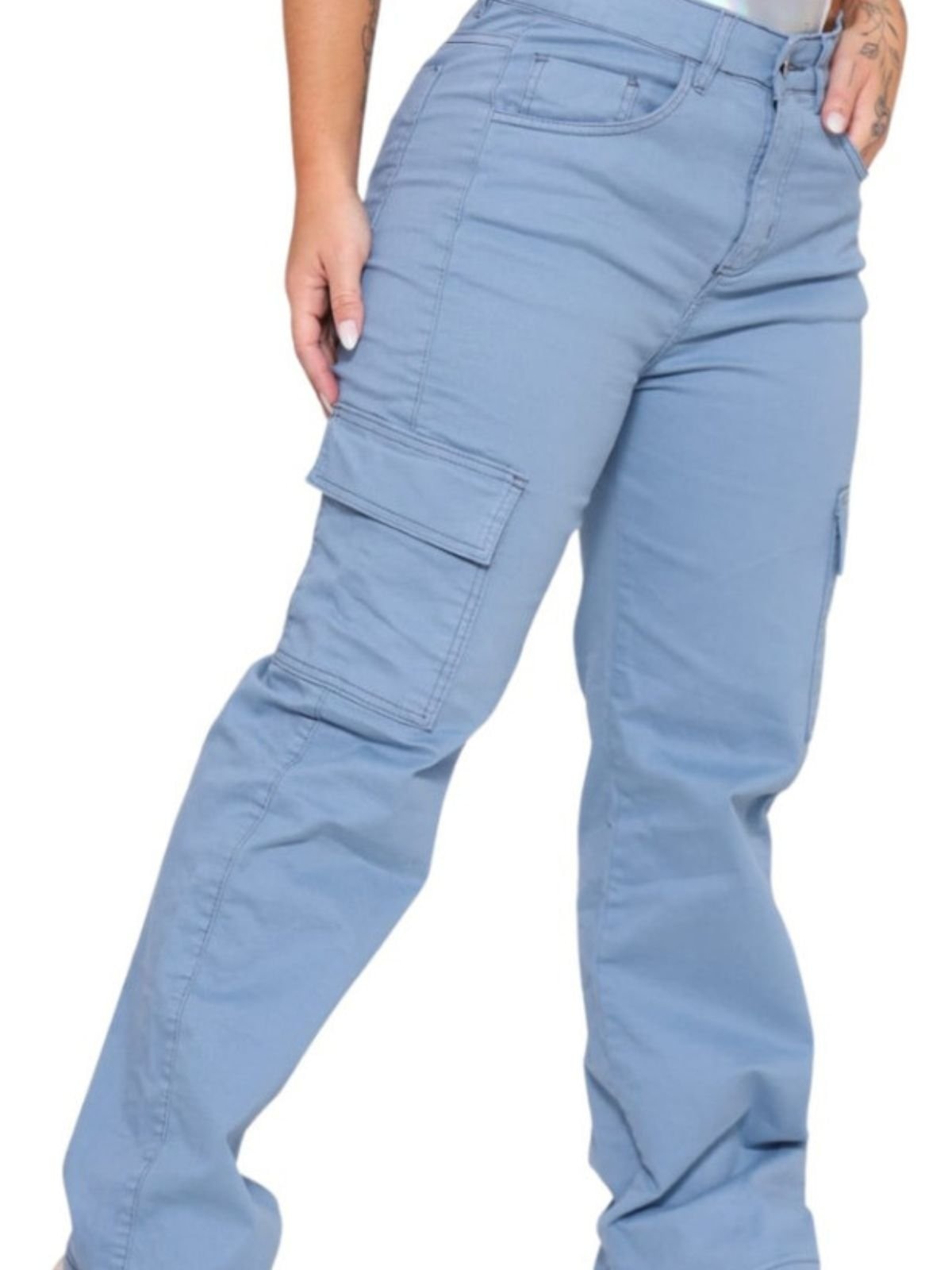 Imagem principal Calça Feminina Cargo Sarja Jeans Loka Jeans Loka azul
