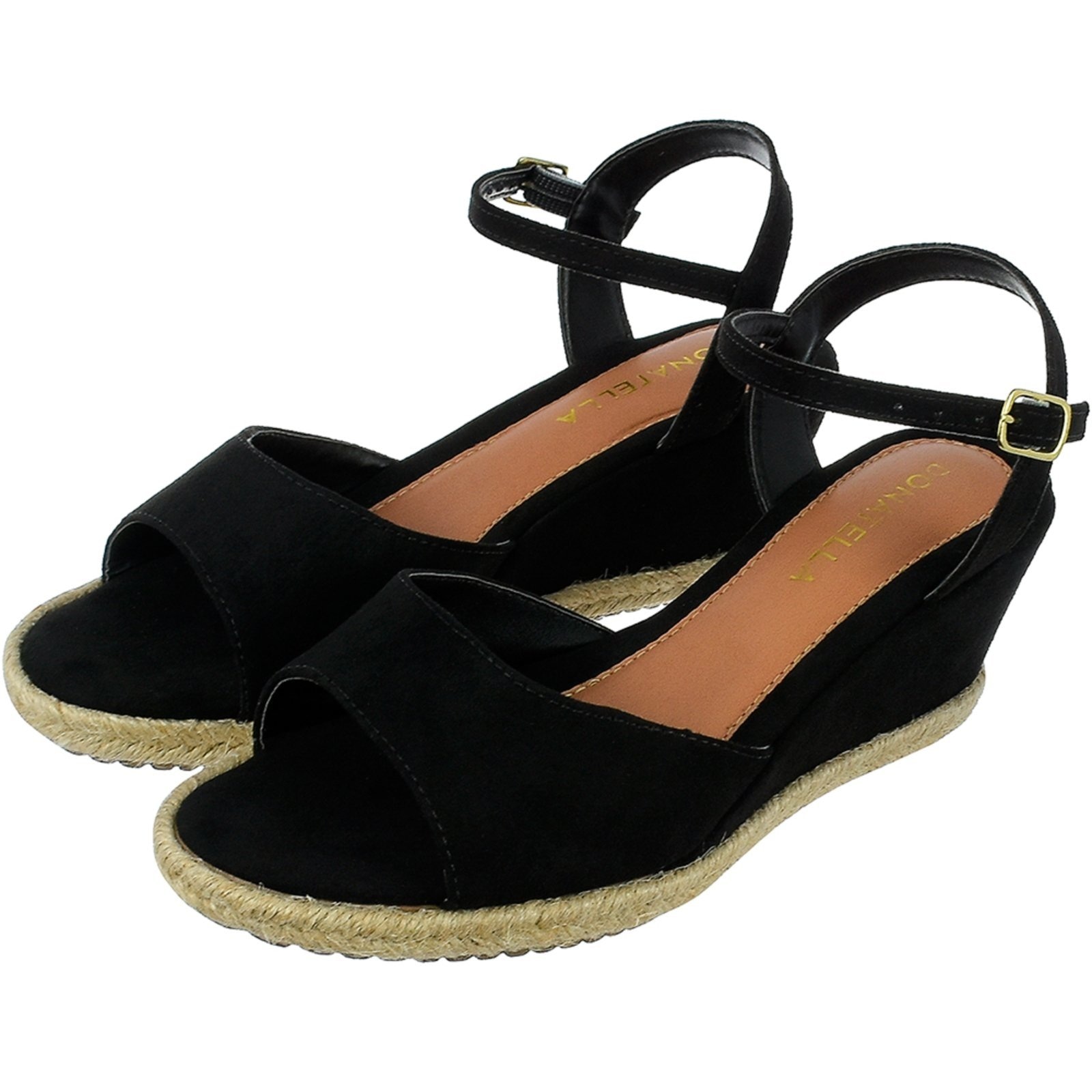 Imagem principal Sandalia Feminina Anabela Donatella Shoes Plataforma Corda Camurça Aberta na Frente Monte Shoes preto