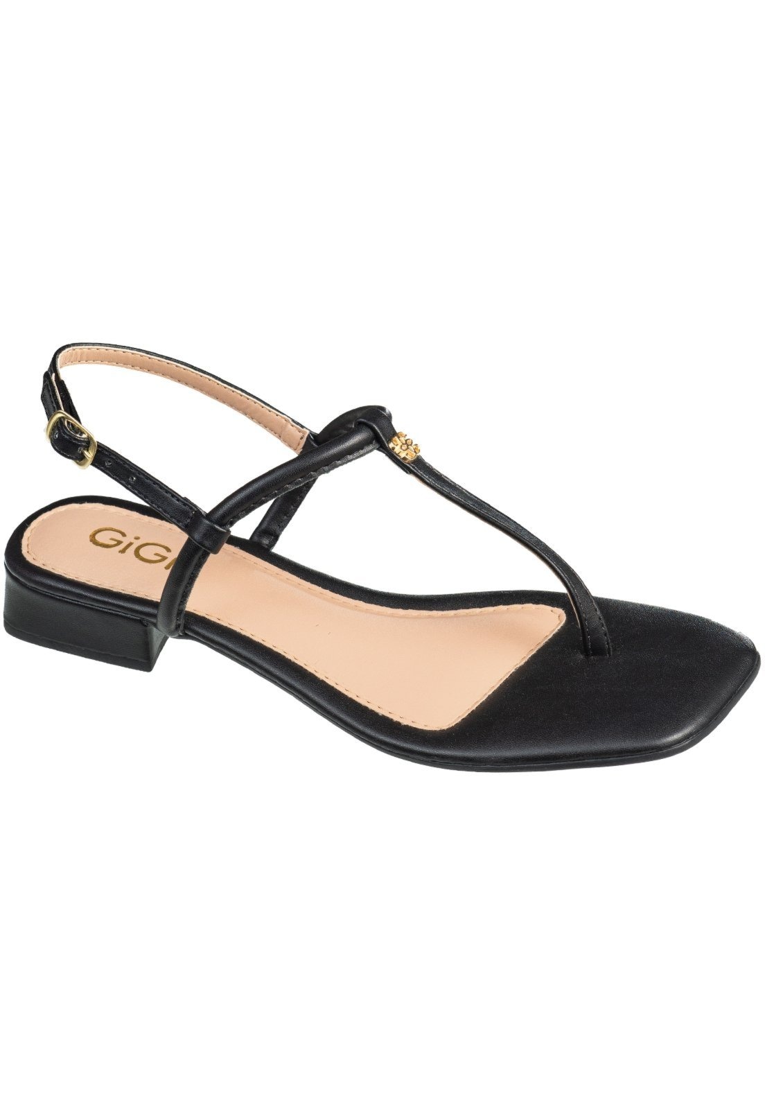 Imagem principal Sandália Feminina GiGiL Rasteira De Dedo Salto Baixo Confortável Detalhe Metalizado Gigil preto
