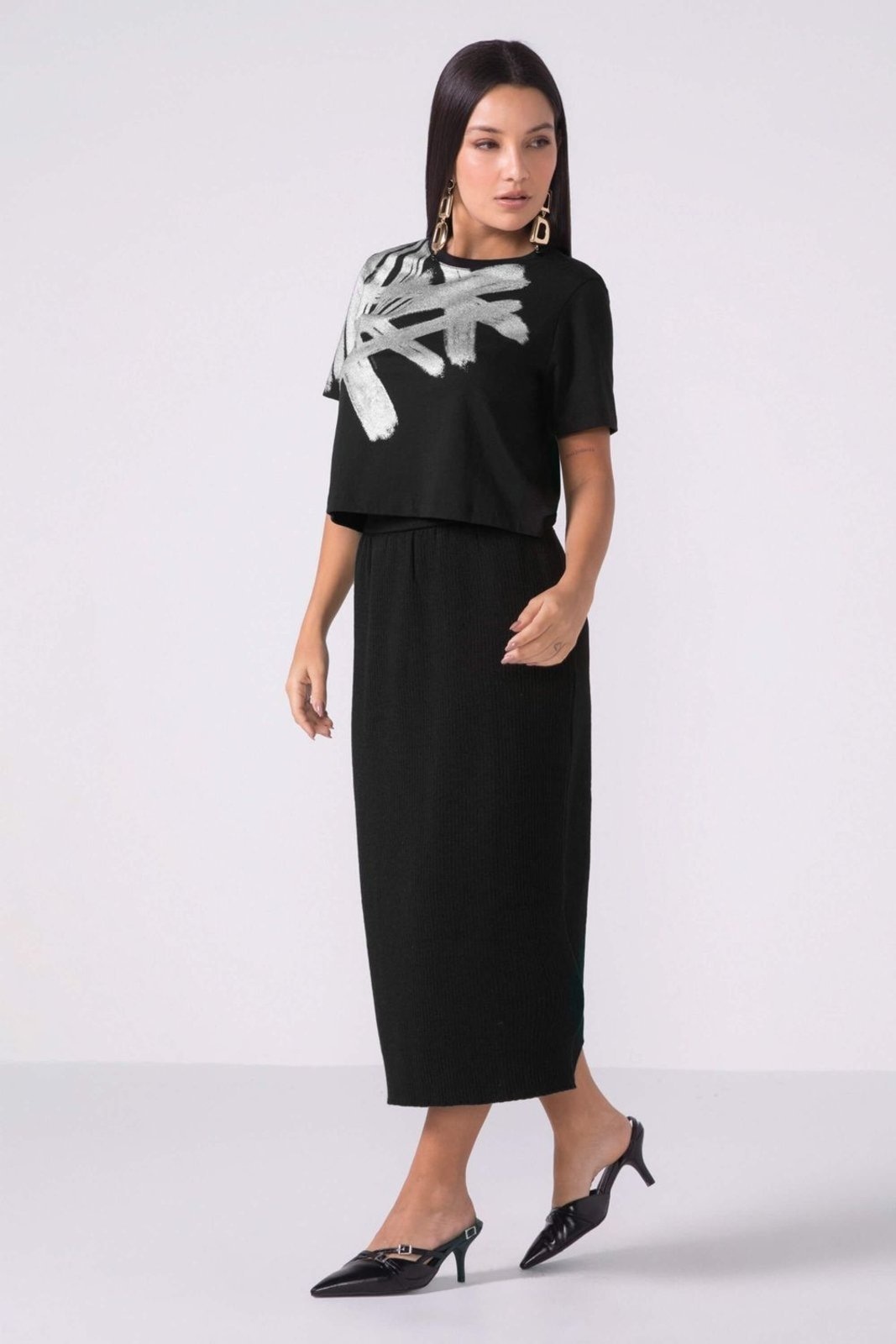 Imagem principal Saia Midi Feminina Tricot Marialícia Marialícia preto