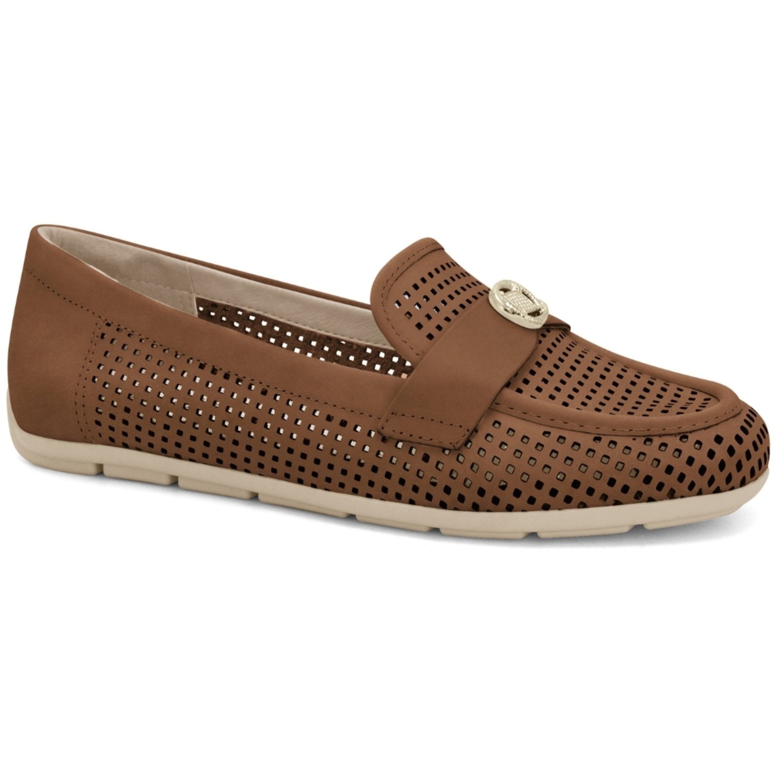 Imagem principal Mocassim Feminino Couro Vazado Comfortflex 2561332-2 Comfortflex caramelo