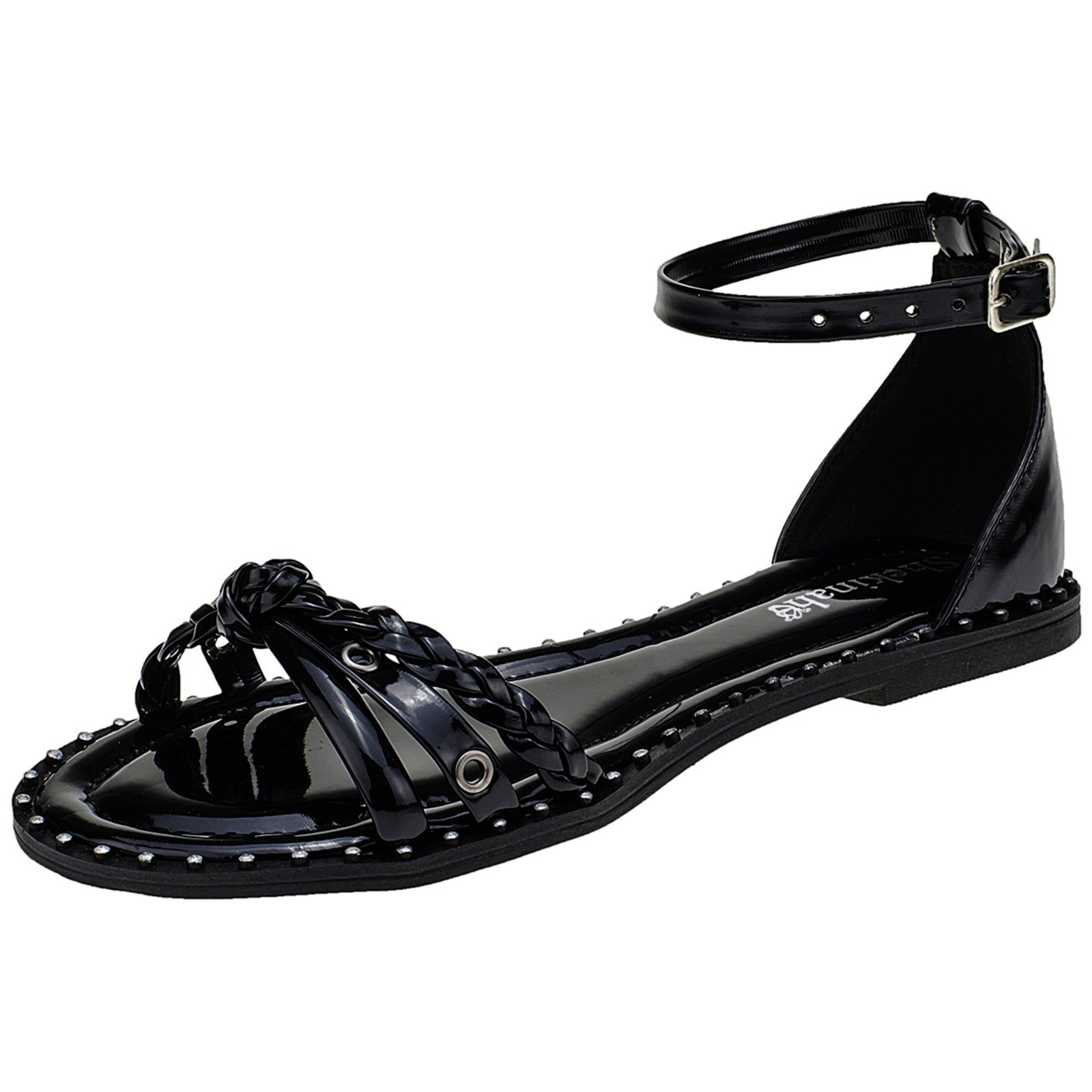 Imagem principal Sandália Feminina Rasteira Rasteirinha Shekinah Trançinha Sola Tacha Shekinah preto