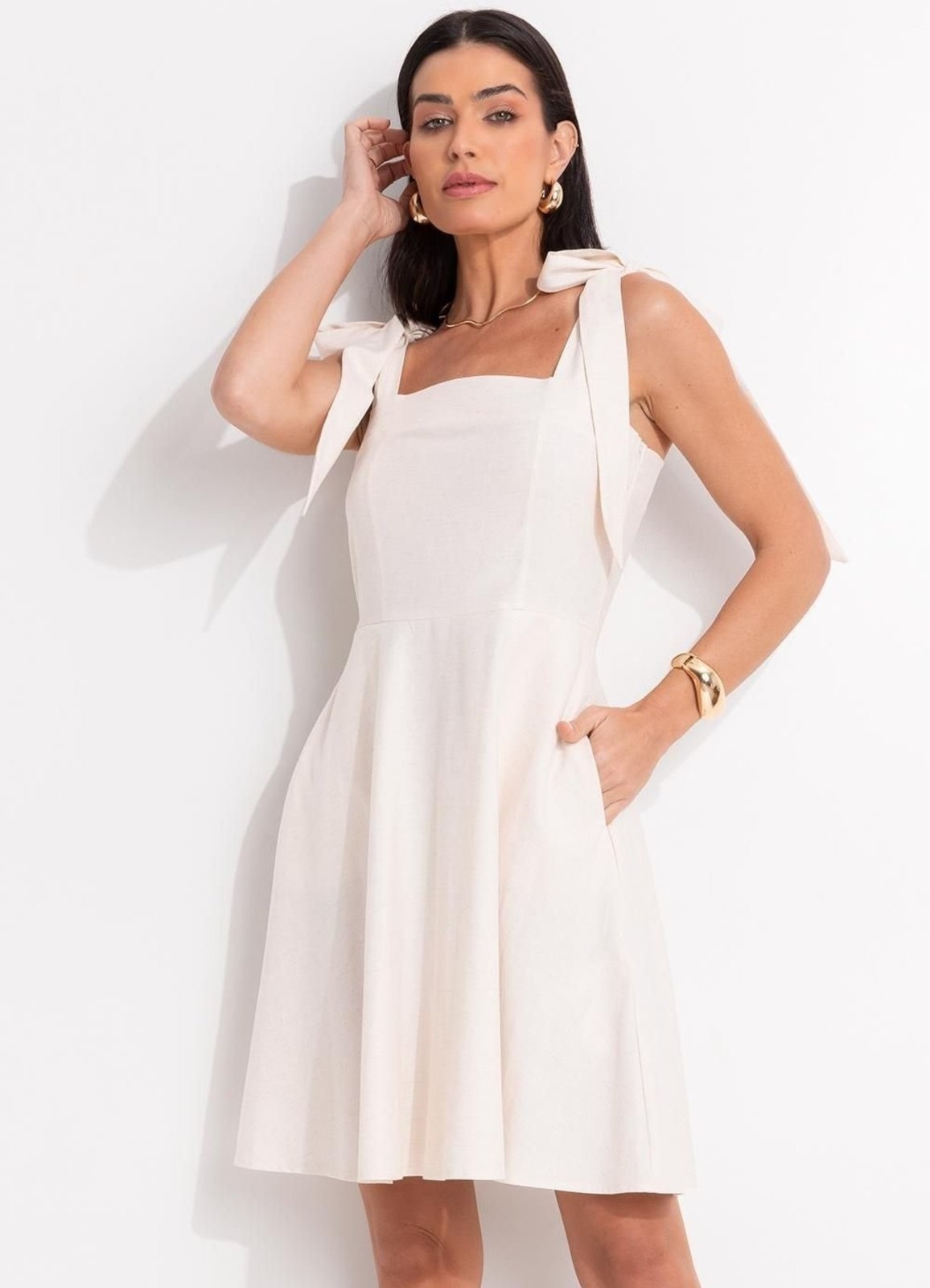 Imagem principal Vestido Em Linho Natural Quintess branco natural