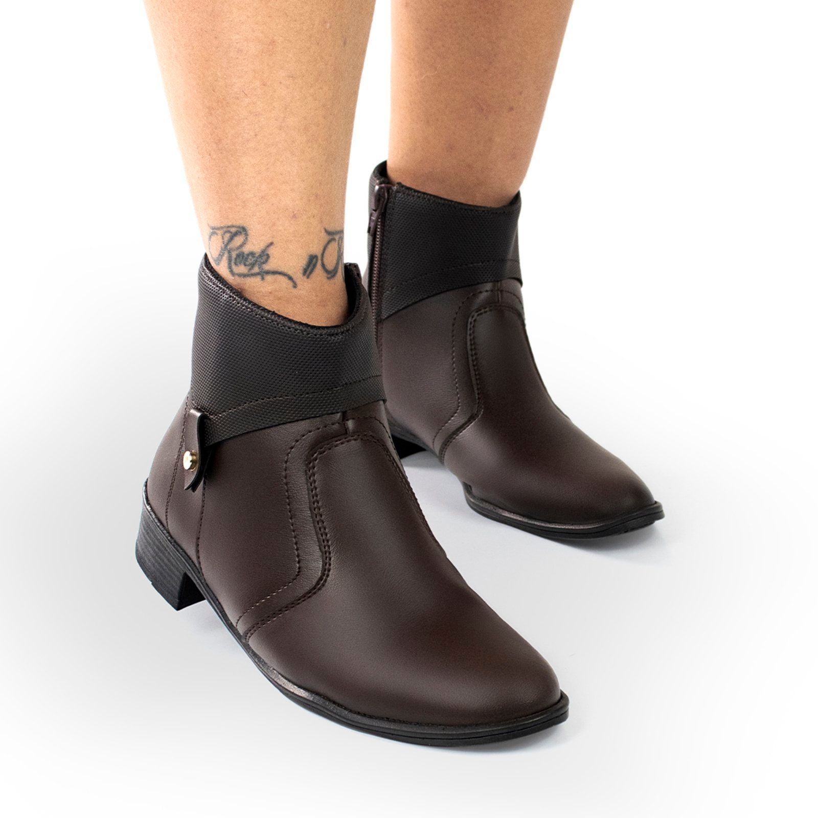 Imagem principal Bota Casual Feminina Bredeni Moderna Confortável Zíper Lateral Cano Curto Salto Baixo Dia A Dia BREDENI café