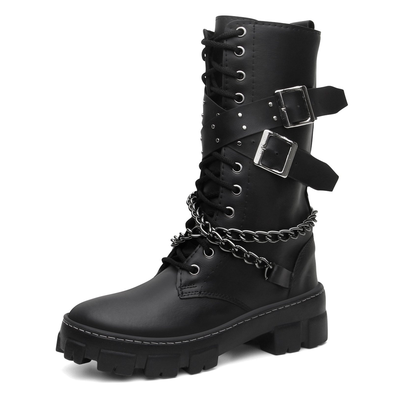 Imagem principal Bota Feminina Correntes Ônix Cano Longo Preta Tratorada Unissex Santa Rosa preto rosa