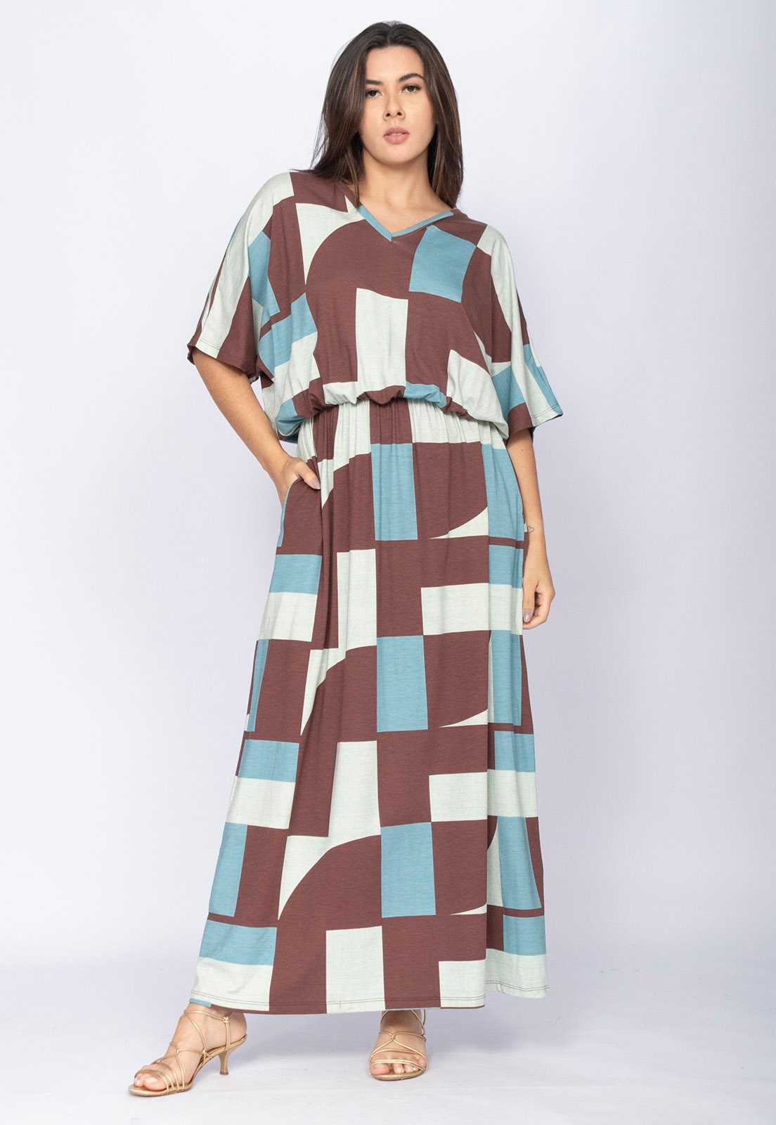 Imagem principal Vestido CabanaFree Longo Plus Malha Estampa Santa Rosa do Tocantis Cabanafree estampado rosa