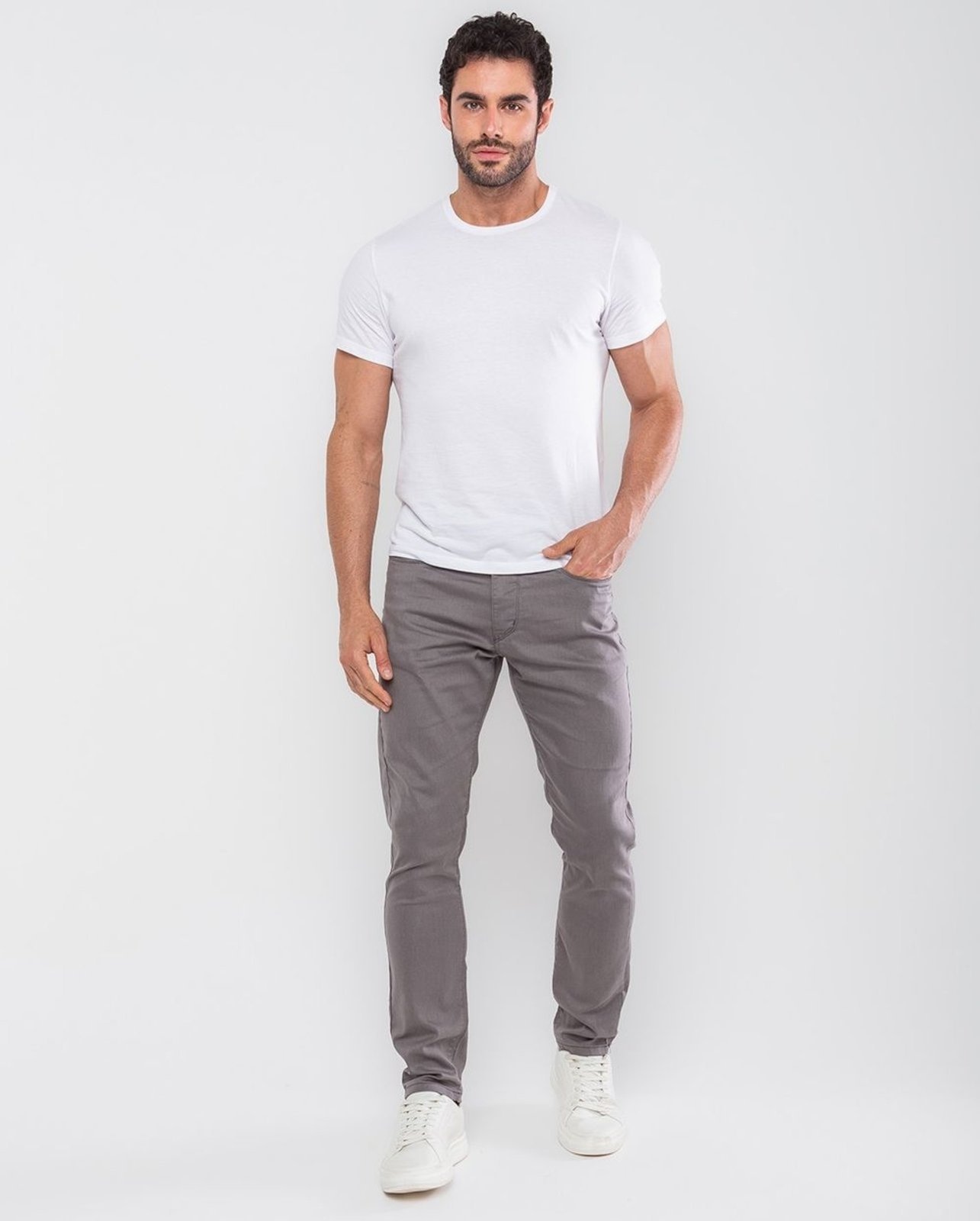 Imagem principal Calça Sarja Slim Fit Masculina Básica 21571 Chumbo Consciência cinza
