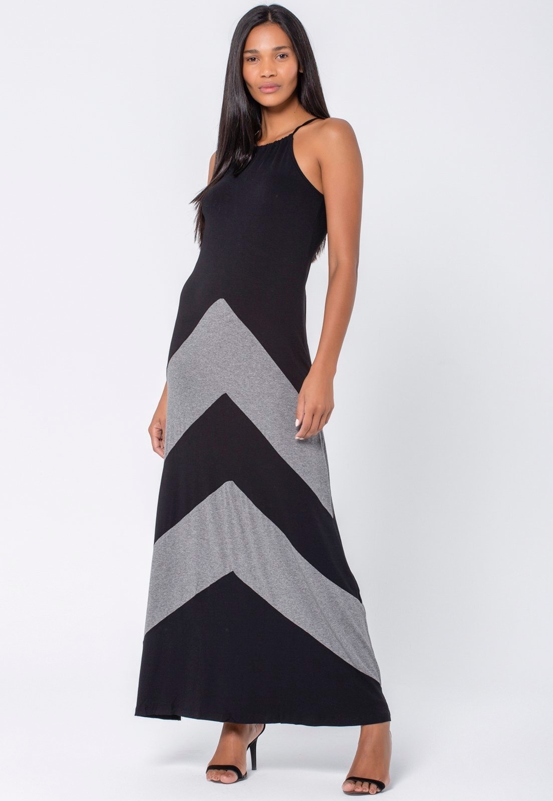 Imagem principal Vestido Longo Amazonia Vital Malha Trapézio Garota de Ipanema e Mescla Amazonia Vital cinza/preto