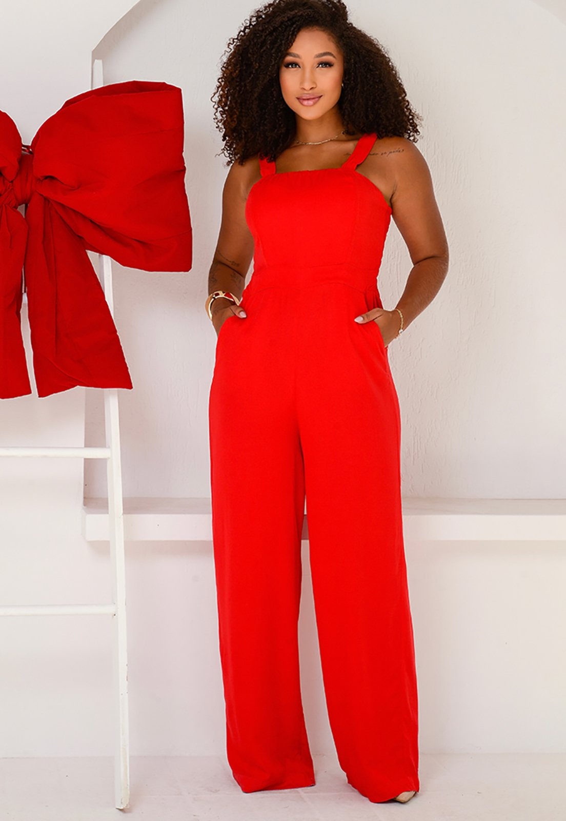 Imagem principal Macacão Pantalona com Alças Médias BBonnie Rafaela BBonnie vermelho verde