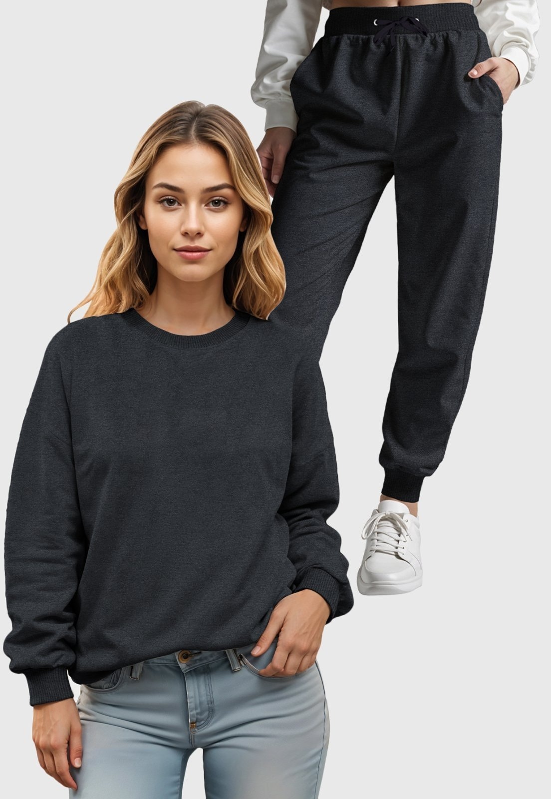 Imagem principal Conjunto Moletom Liso Gola Redonda e Calça Feminino Benellys Chumbo Benellys grafite