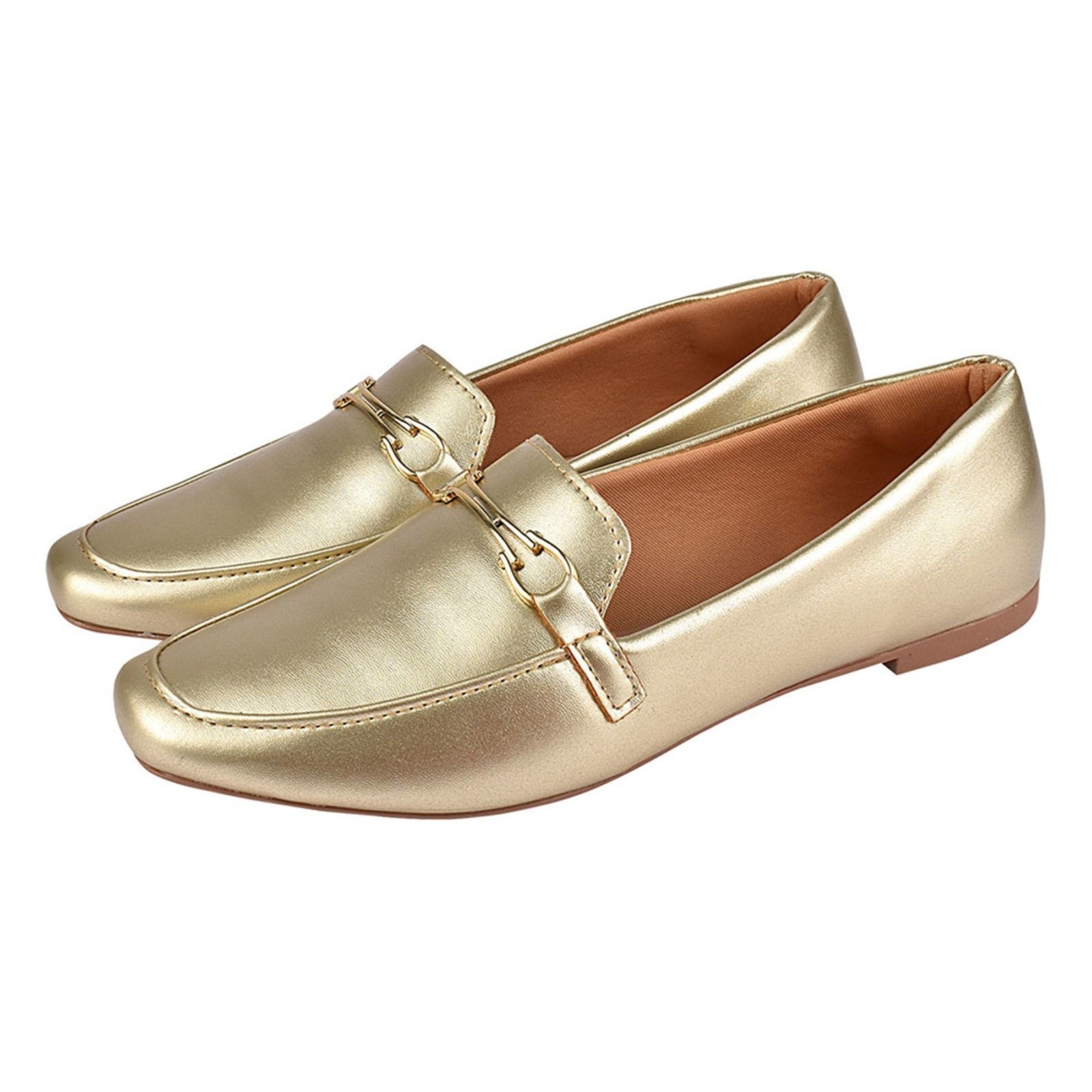 Imagem principal Sapato Feminino Mocassim CM Calçados Bico Quadrado Confort Sapatilha Ouro Light Monte Shoes dourado