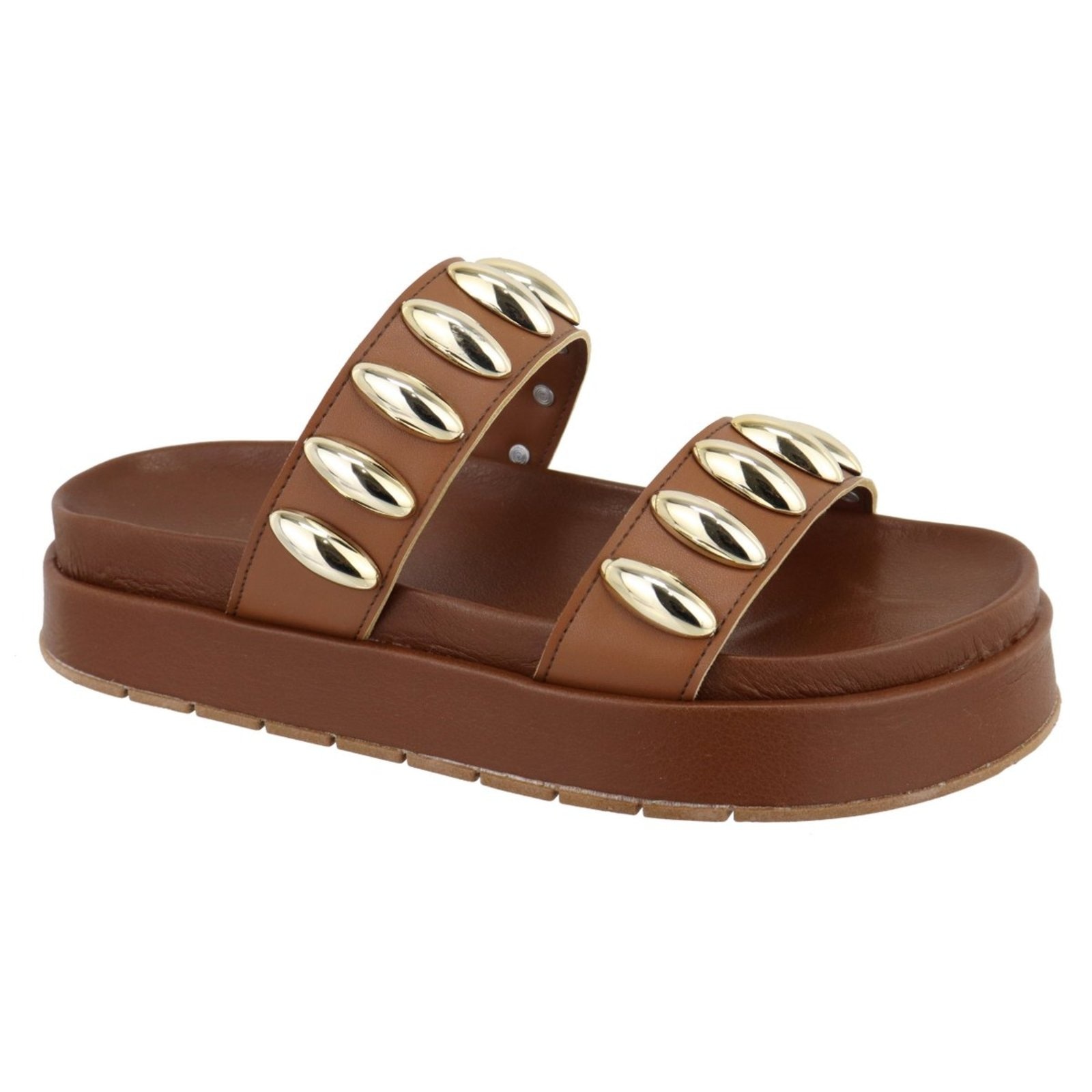 Imagem principal Sandalia Papete Flatform Feminina Metais Sola Alta TELLINI STORE caramelo