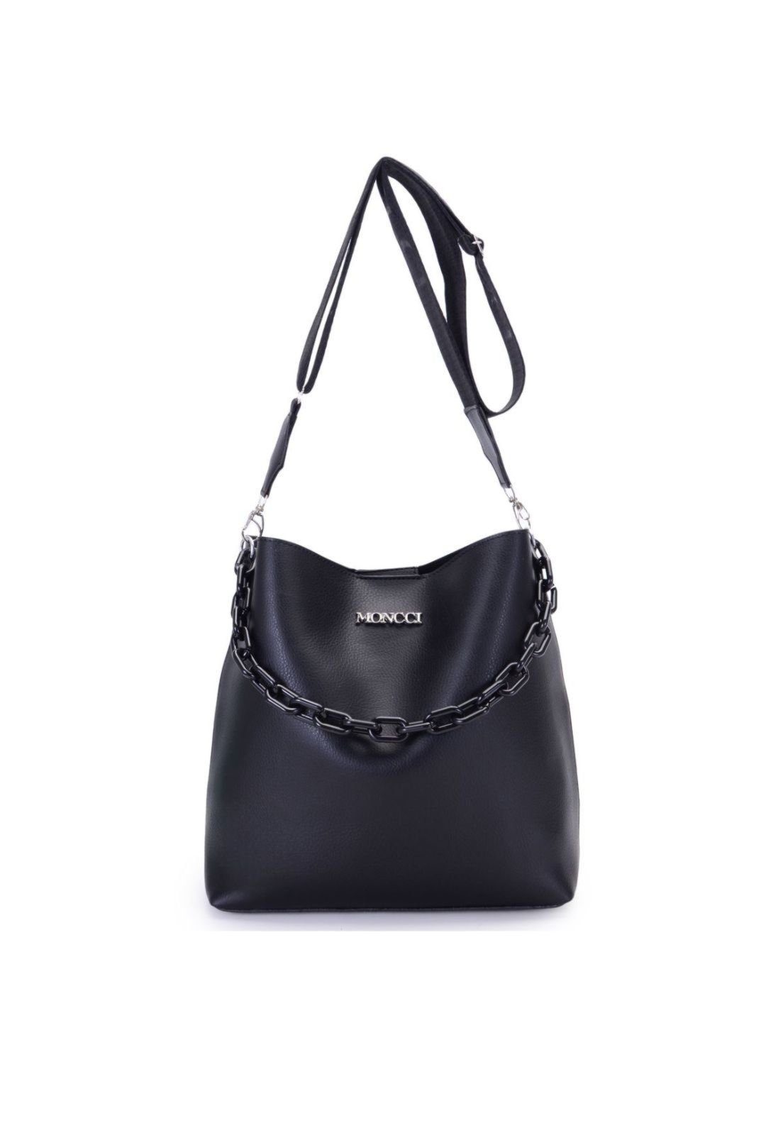 Imagem principal bolsa sacola feminina saco media tiracolo com corrente MONCCI preto