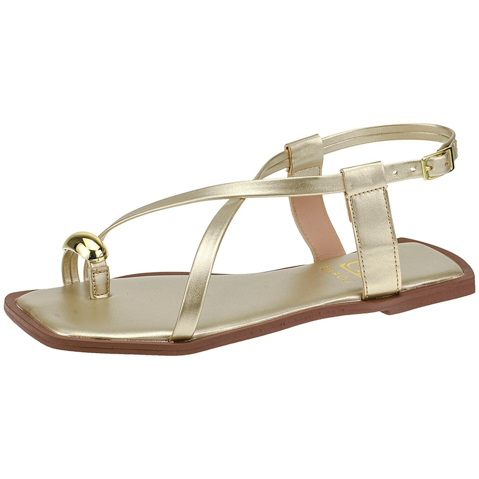 Imagem principal Sandália Lóris Shoes Rasteira de Tiras com Enfeite ABS Confortável Rasteirinha 3988 Ouro LÓRIS SHOES dourado/preto