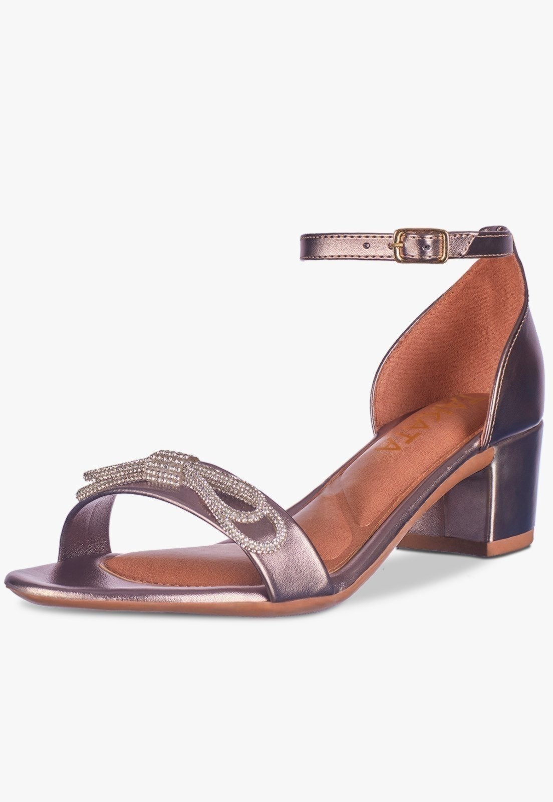 Imagem principal Sandália Feminina Salto Bloco Quadrado Baixo Sapato Laço Cristal Pratavelho TAKATA BY RAFAEL TAKATA prata velho