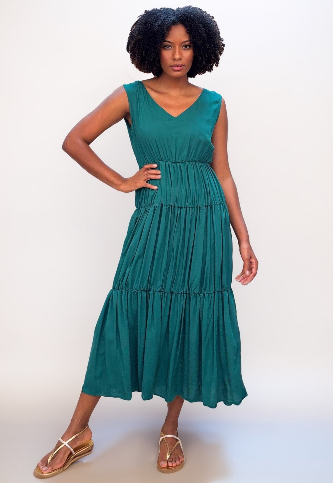 Imagem principal Vestido Regata Amazonia Vital Longo Plano Camadas Estampa Musgo Amazonia Vital verde