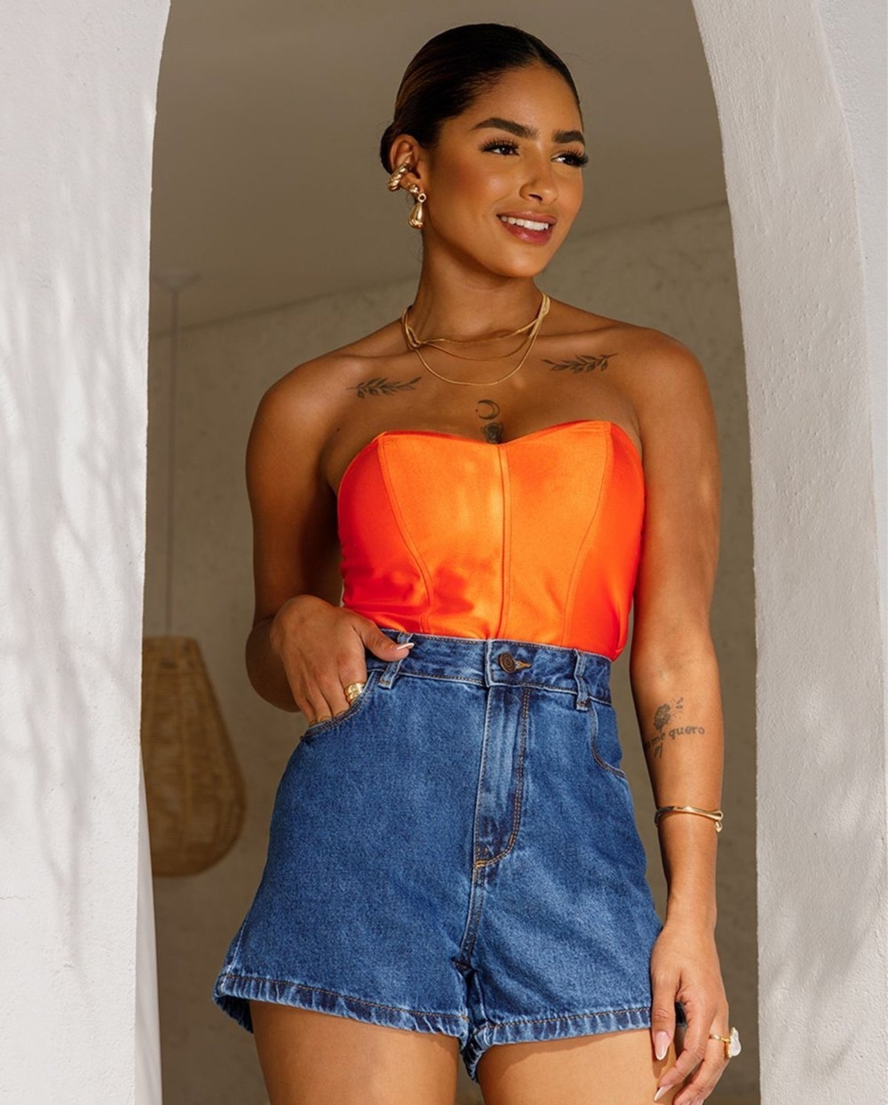 Imagem principal Shorts Mom Feminino Cintura Alta Básico 70101 Escura Consciência jeans