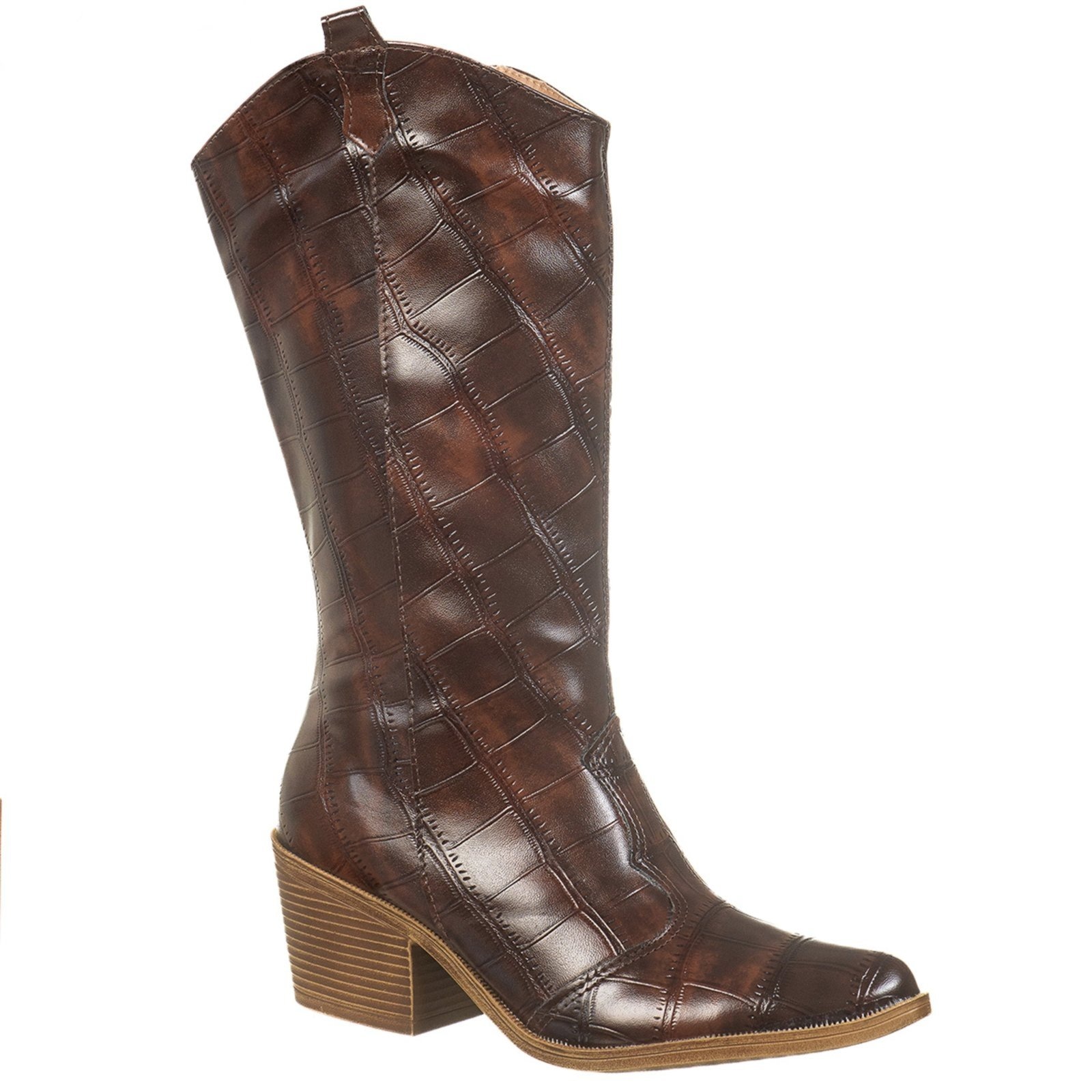 Imagem principal Bota Texana Feminina Via Birigui Western Croco Cano Médio VB Calçados marrom