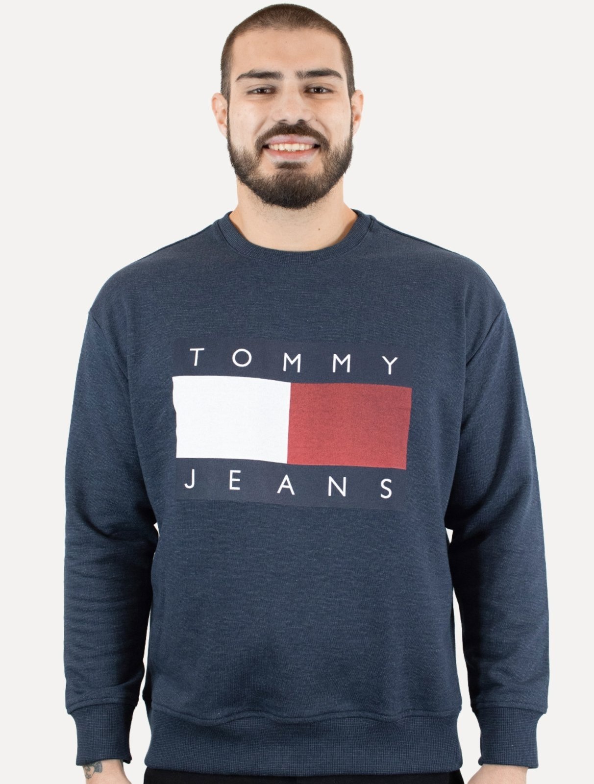 Imagem principal Moletom Tommy Jeans Masculino Relaxed Crewneck Melange Flag Tommy Jeans azul marinho