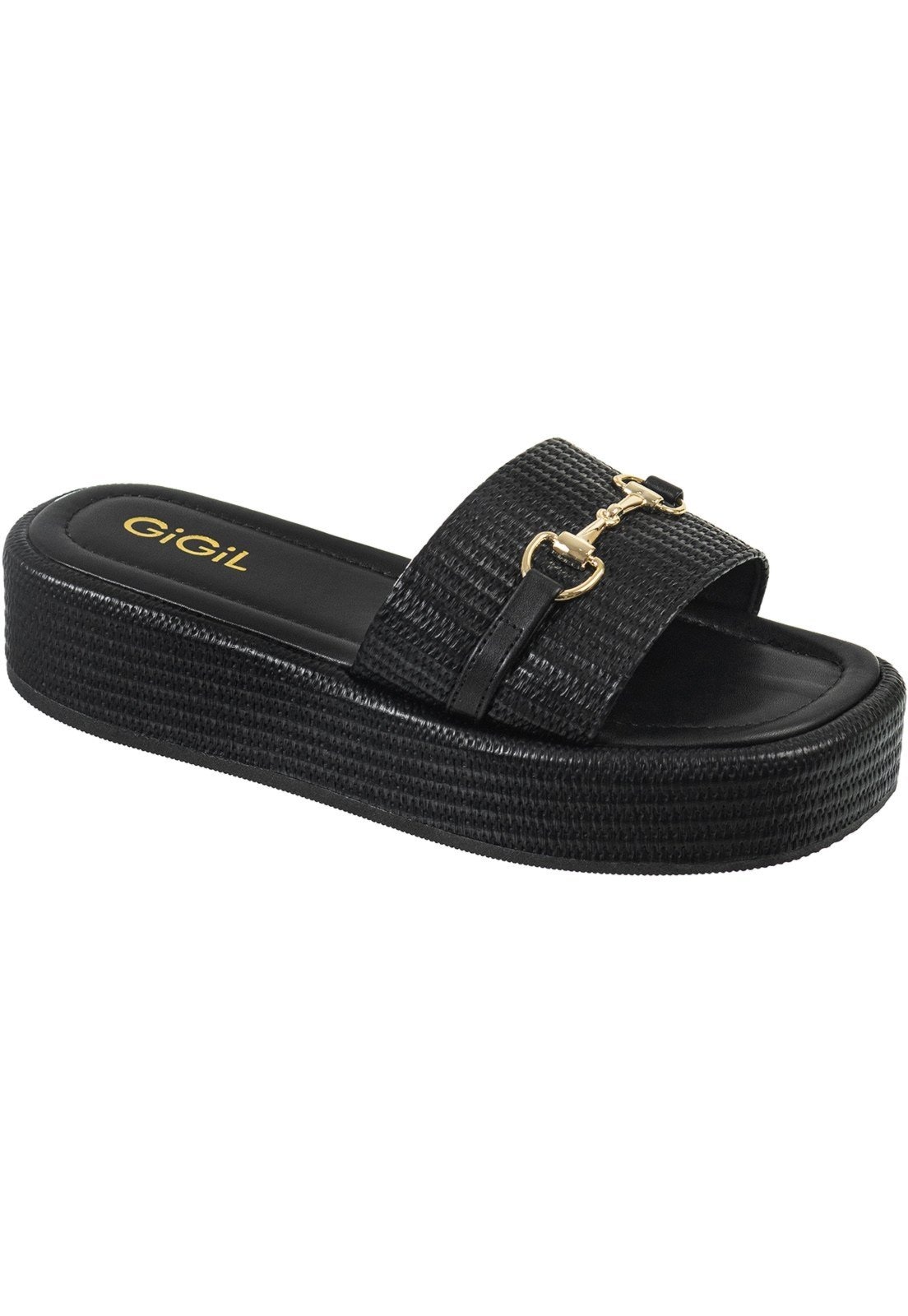 Imagem principal Sandália Feminina GiGiL Tamanco Flatform Plataforma Enfeite Bridão Metalizado Confortável Estilosa Gigil preto